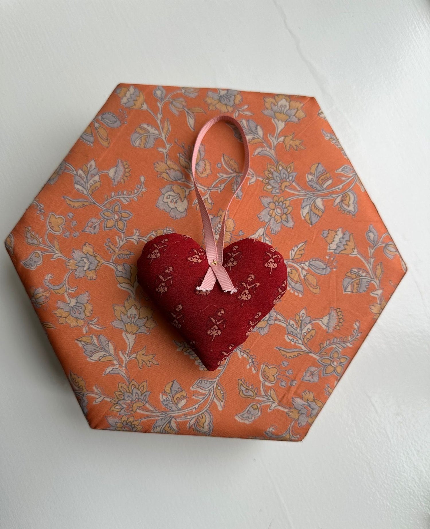 Megan Heart SILK Ornament - Red Sunset