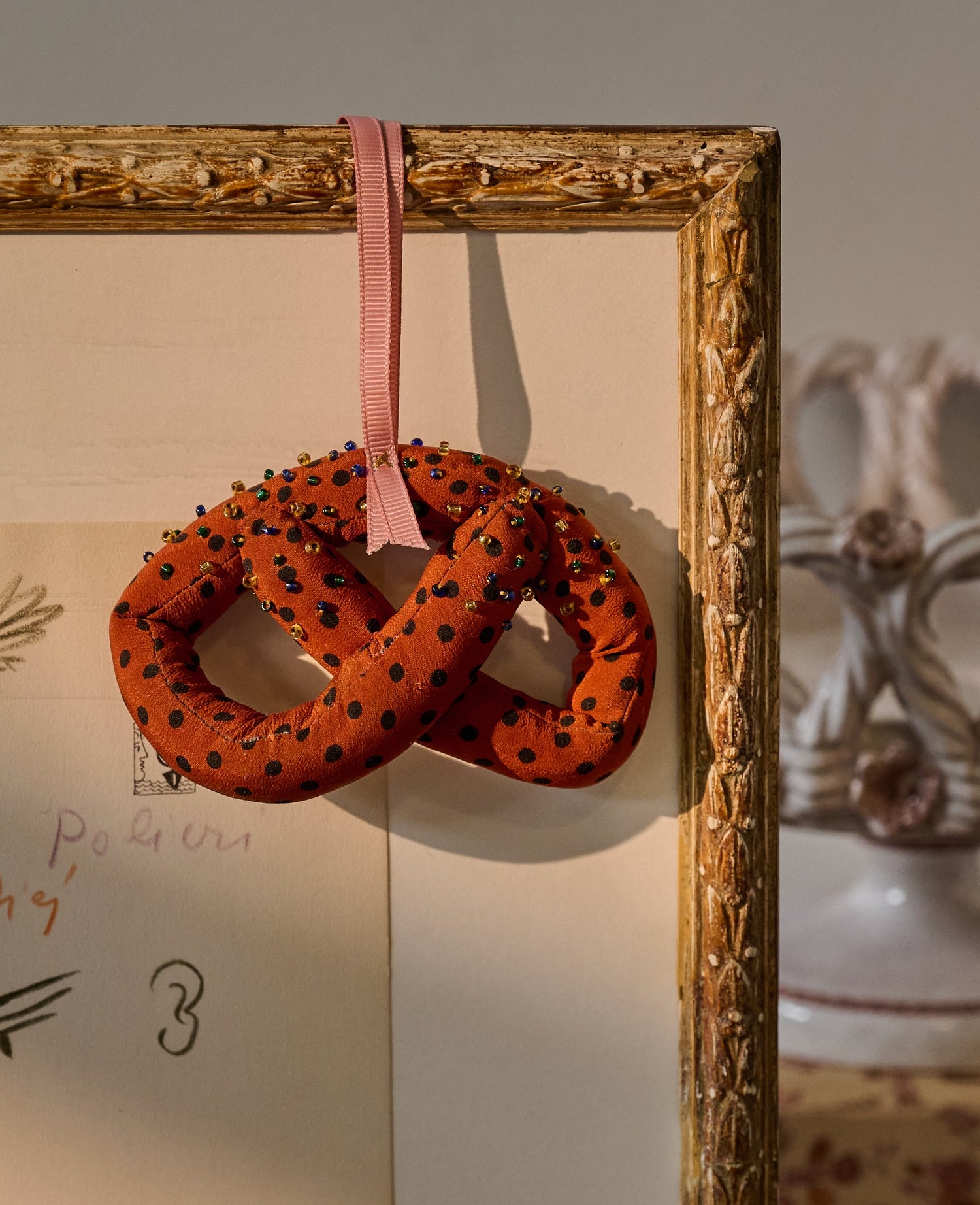 Pretzel SILK Ornament - Dusty Polka