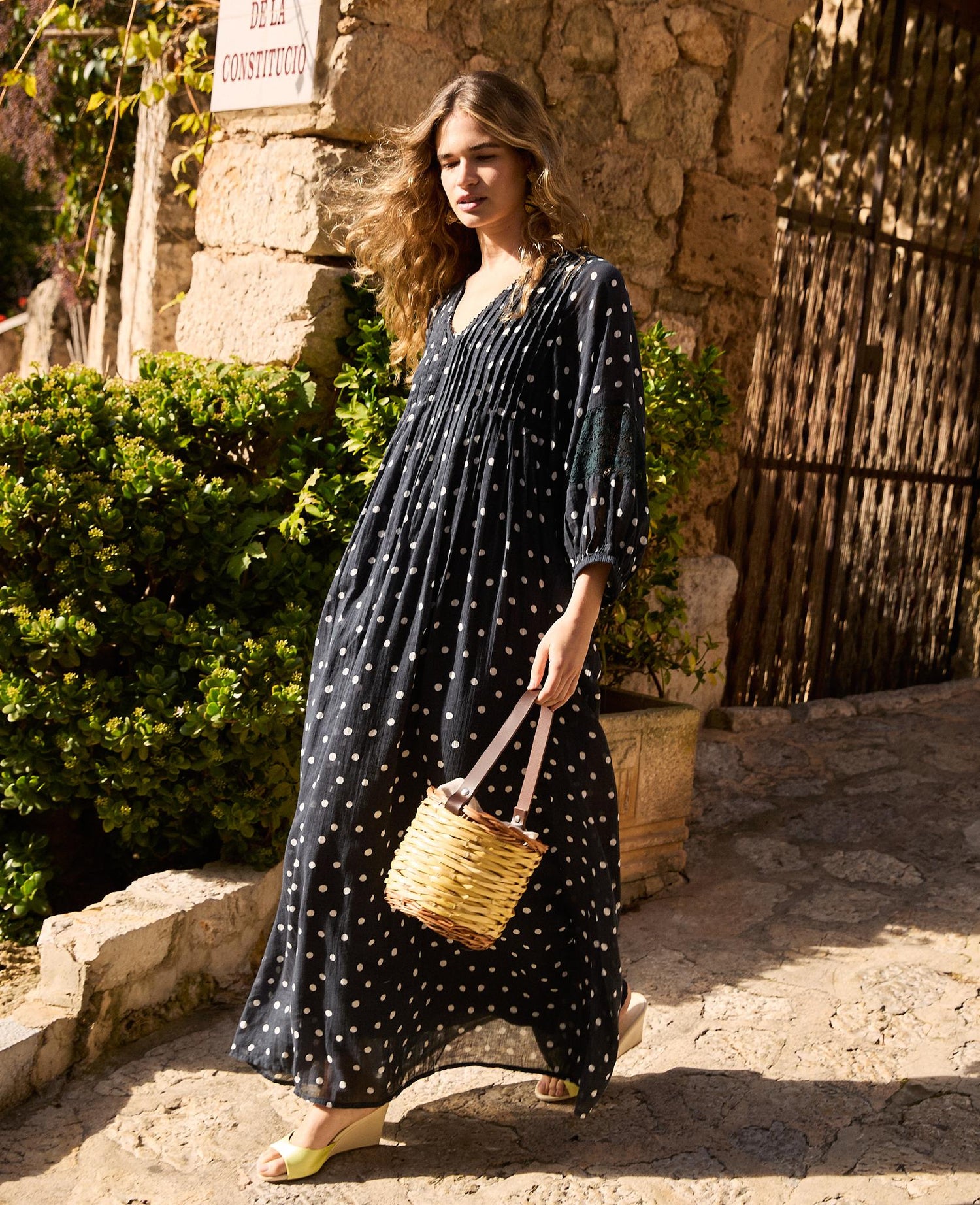 black dress with dots Black Polka Dot Ruffle Lyndsey Midi Dress