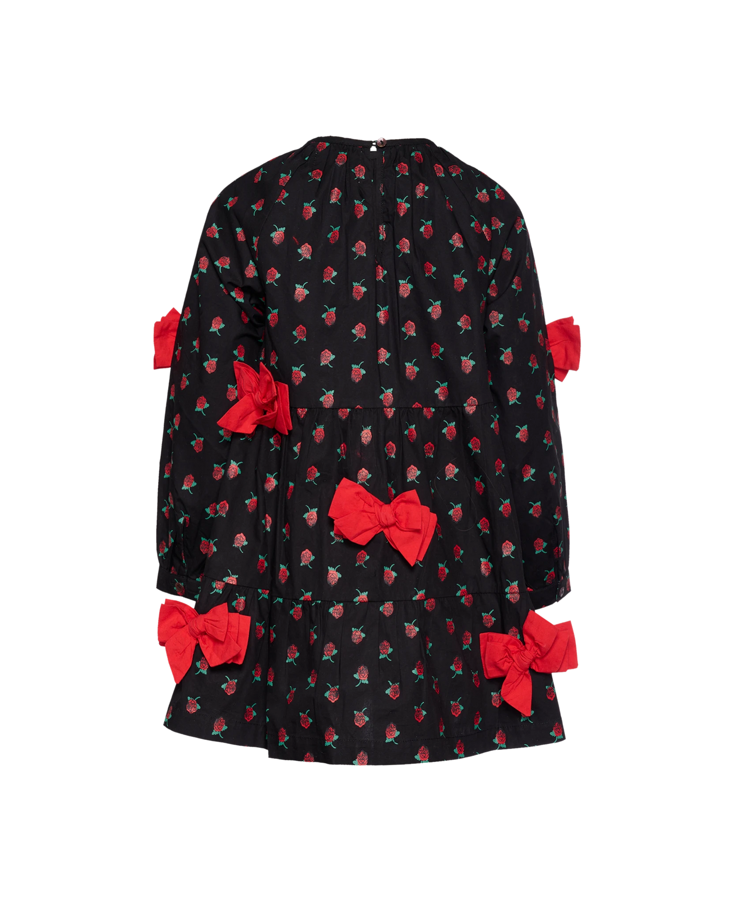 Bow MINI Dress - Black w. Red Roses