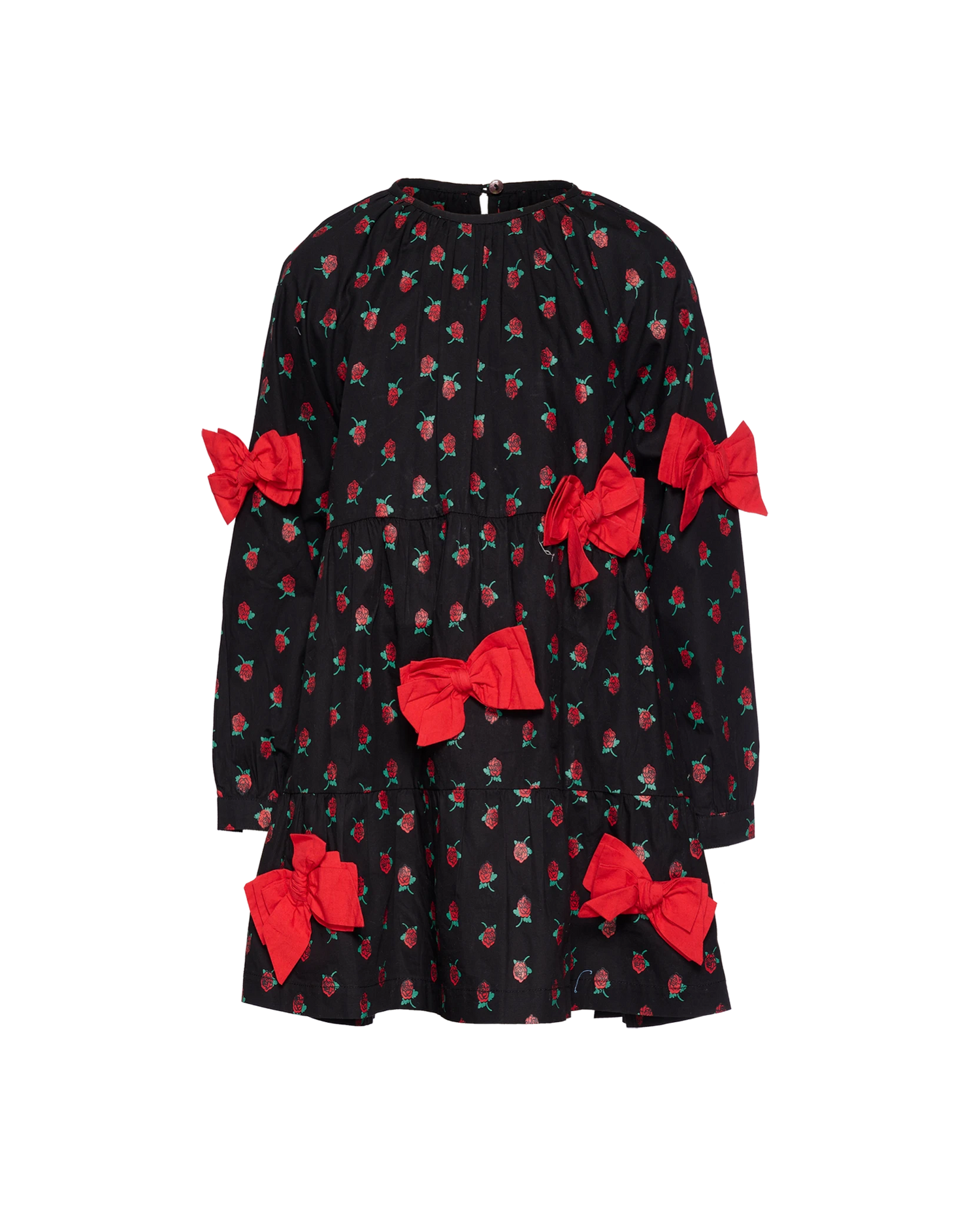 Bow MINI Dress - Black w. Red Roses