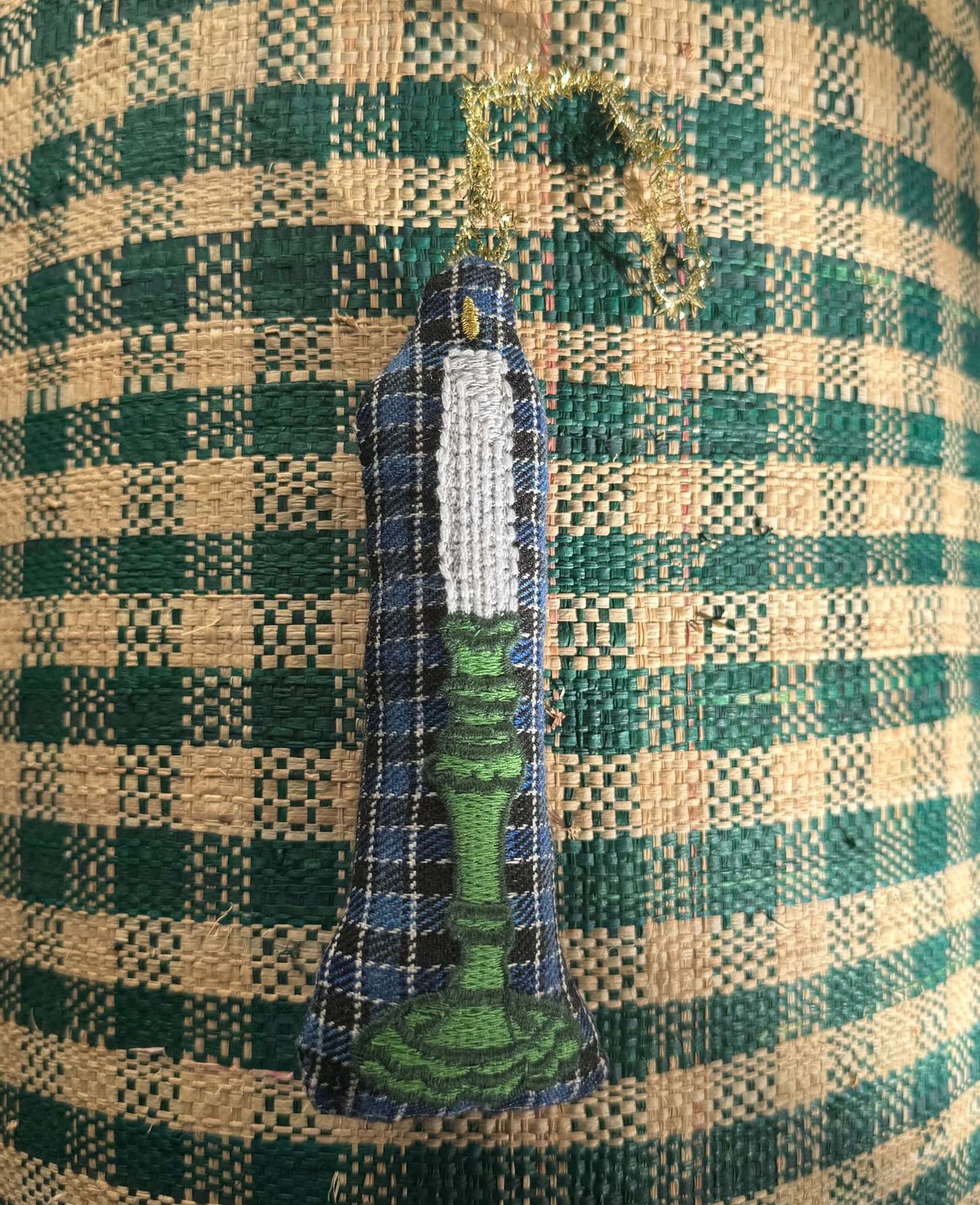 Candle Ornament - Blue Checks