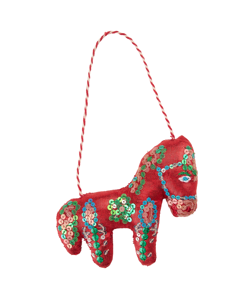 Indian Horse Ornament - Metallic Red