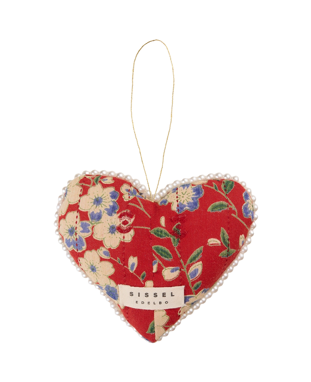 Pearl of Hearts Ornament - Red Floral