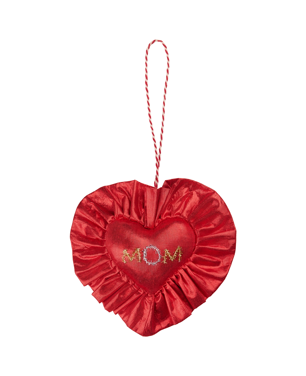 Ruffle Heart Ornament - Metallic Red