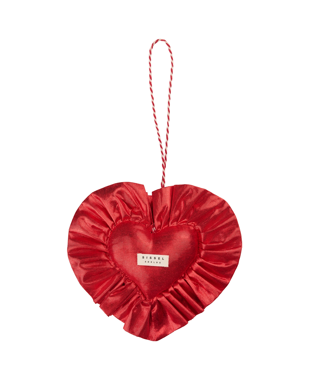Ruffle Heart Ornament - Metallic Red