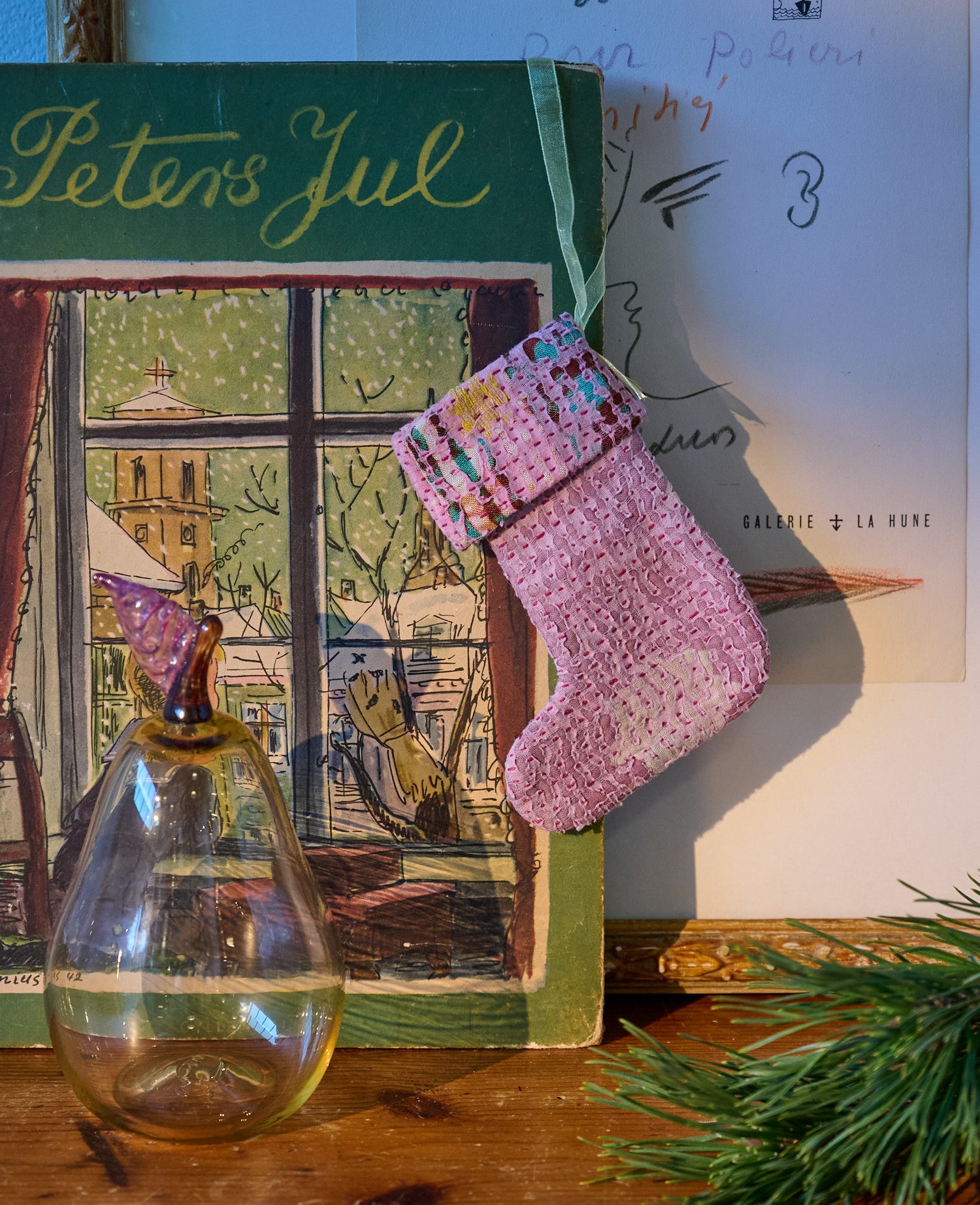 Christmas Kantha Sock Ornament - Pink Mix