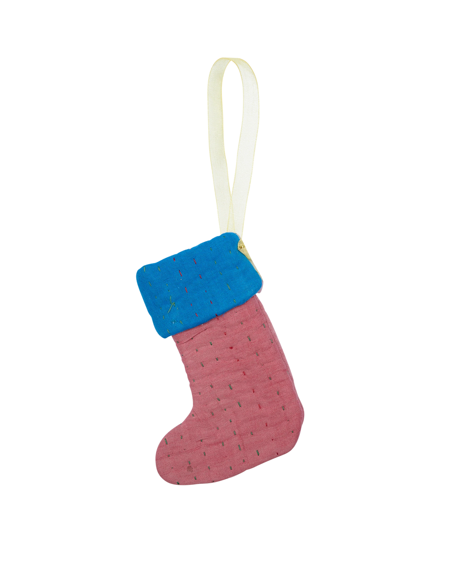 Christmas Kantha Sock Ornament - Pink Mix