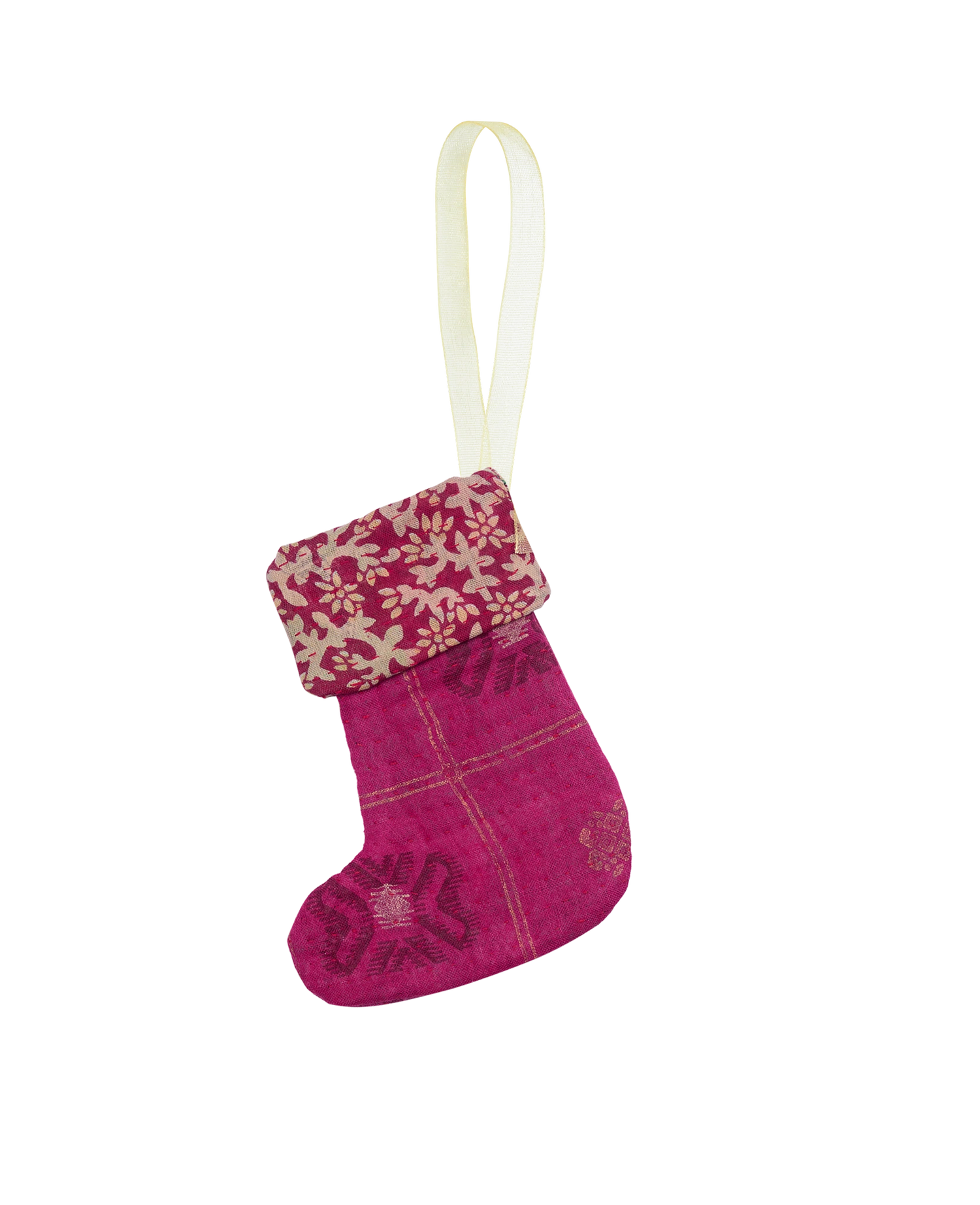 Christmas Kantha Sock Ornament - Pineapple Red