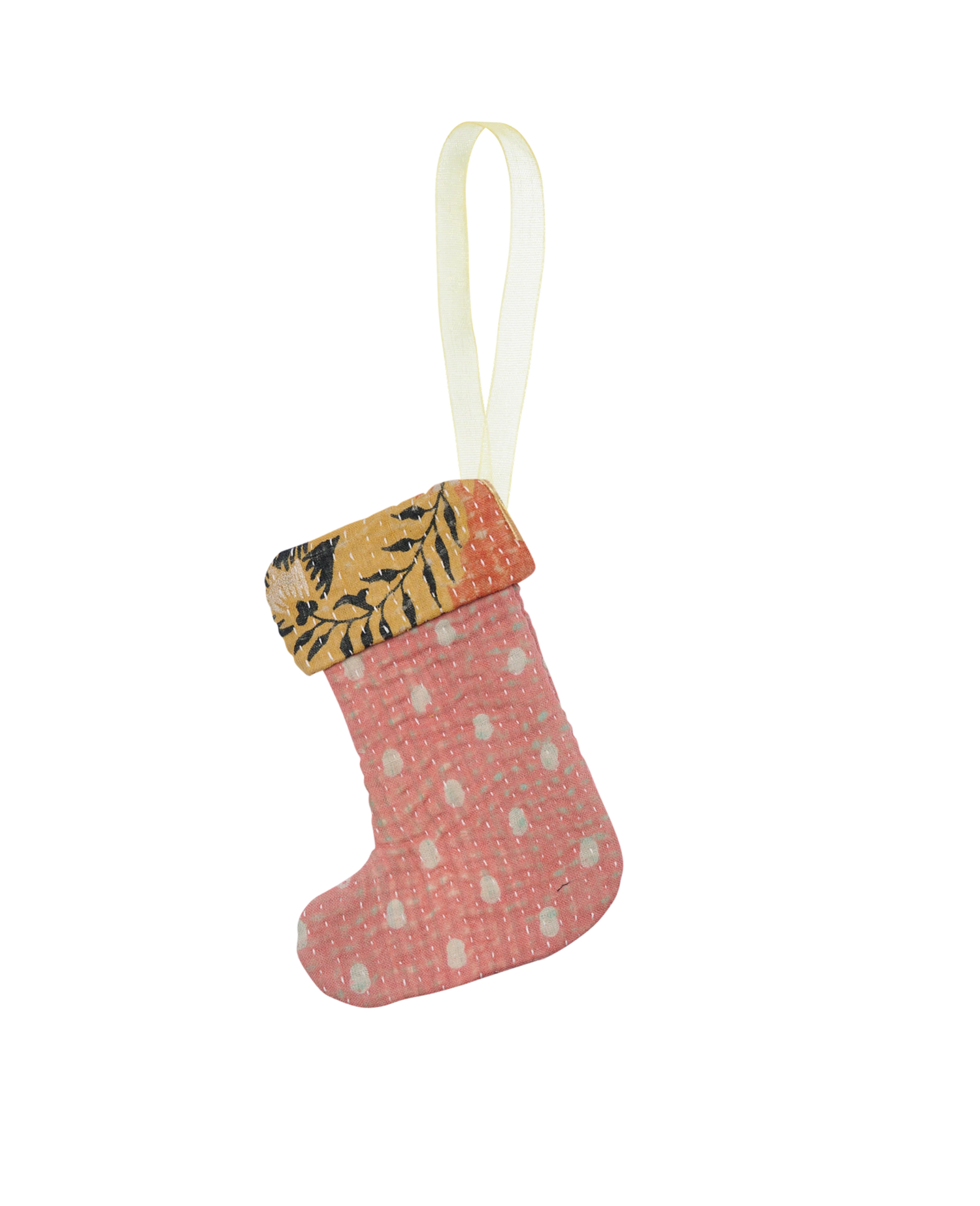 Christmas Kantha Sock Ornament - Ladybug