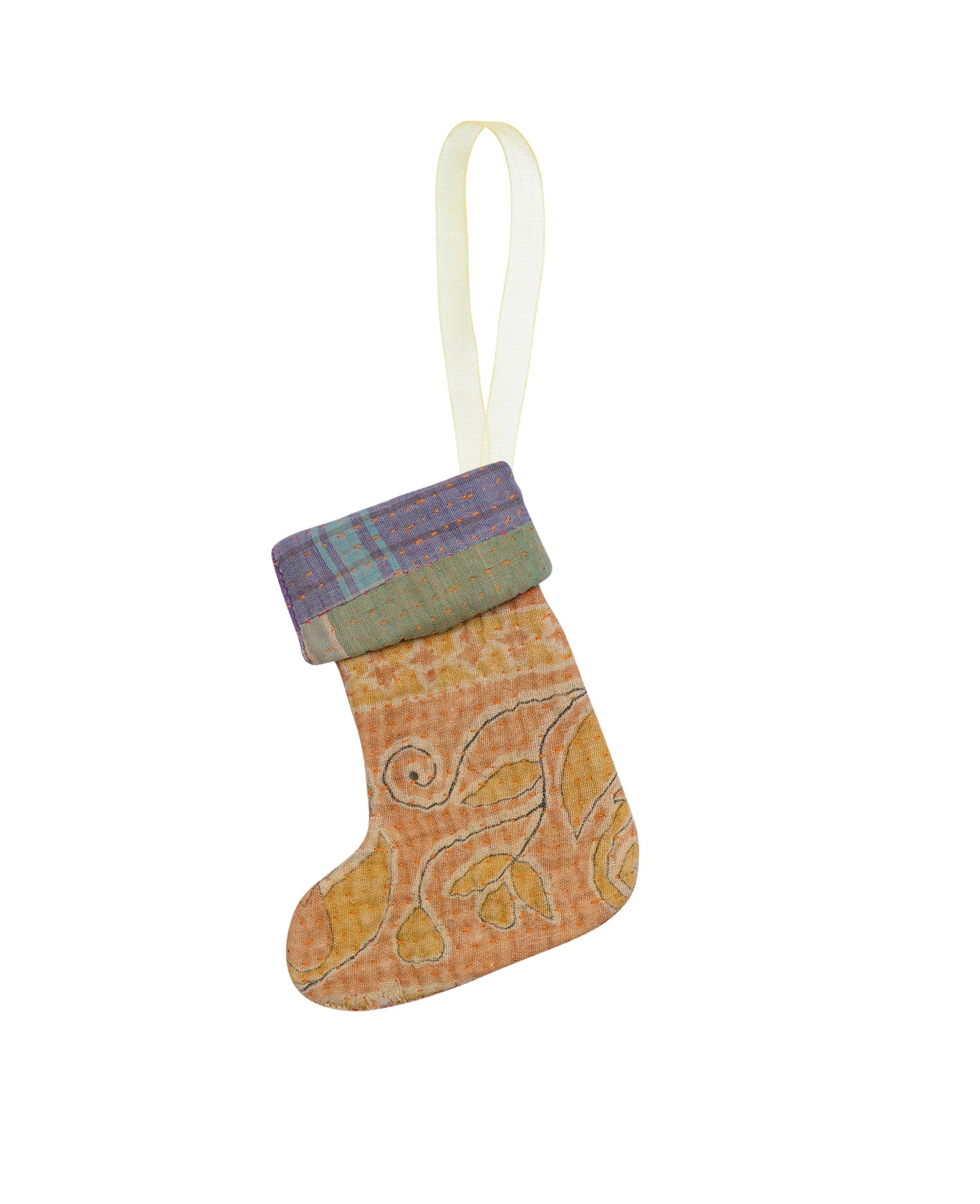 Christmas Kantha Sock Ornament - Garden Fall