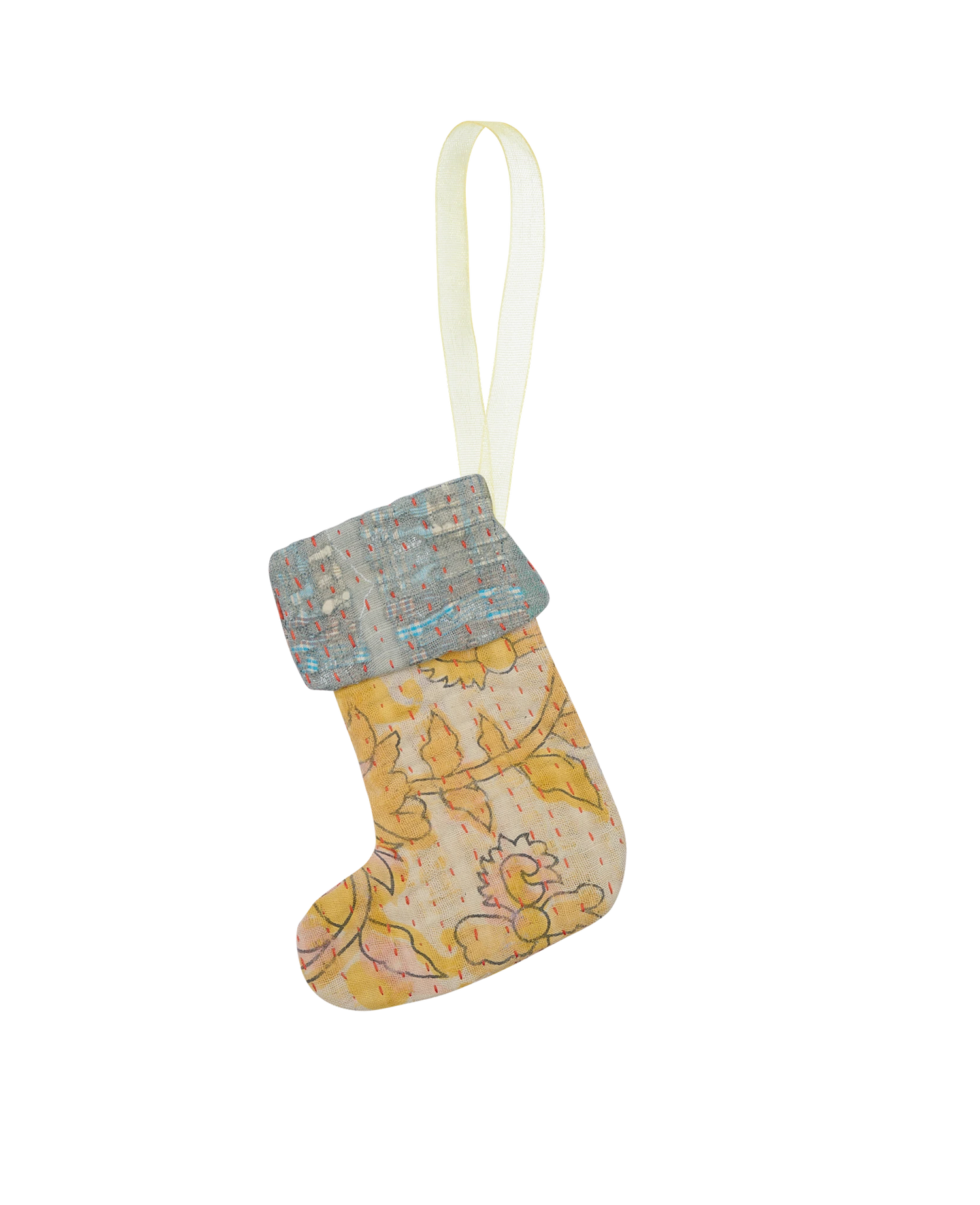 Christmas Kantha Sock Ornament - Yellow of Chloe