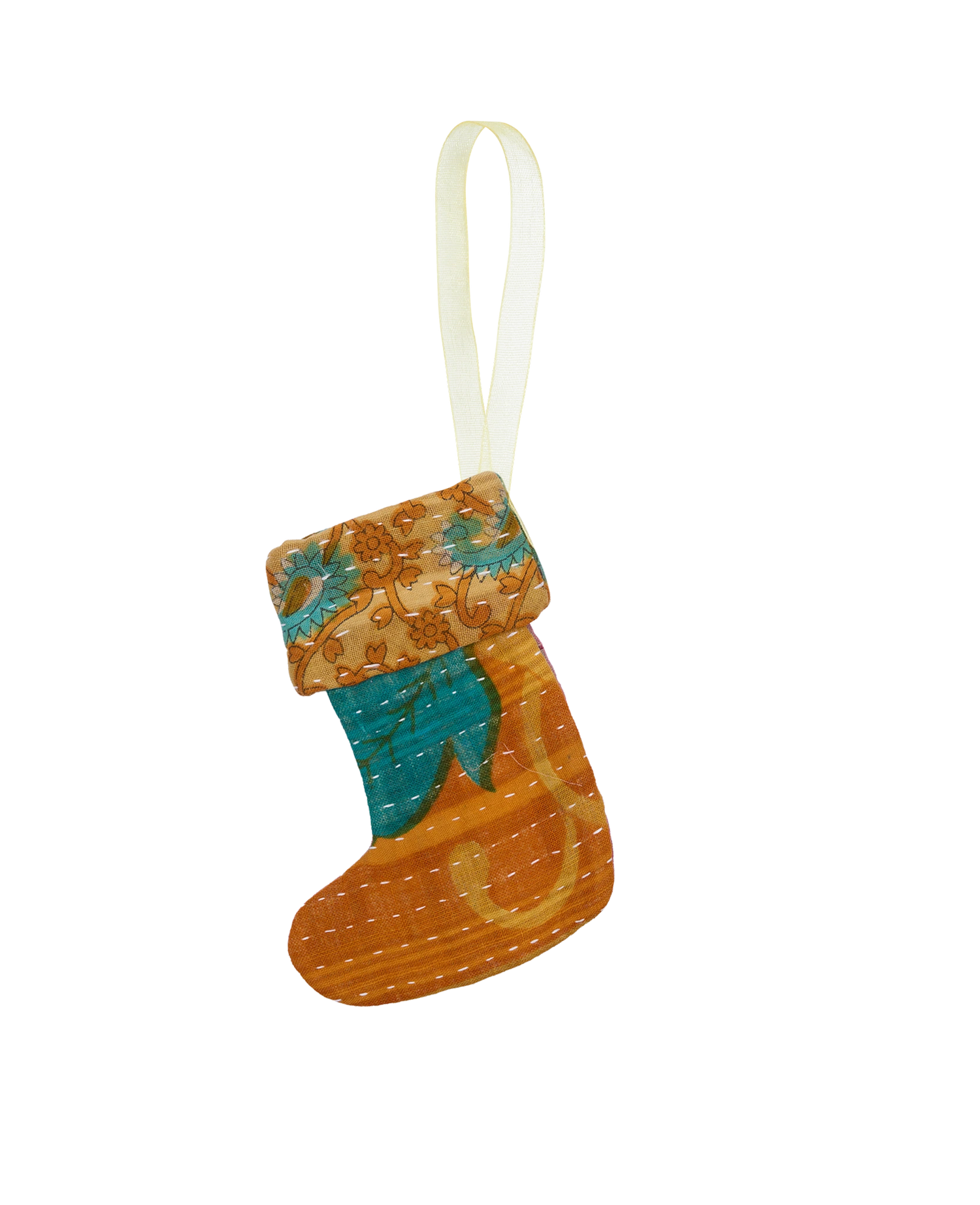 Christmas Kantha Sock Ornament - Sunrise Turquoise