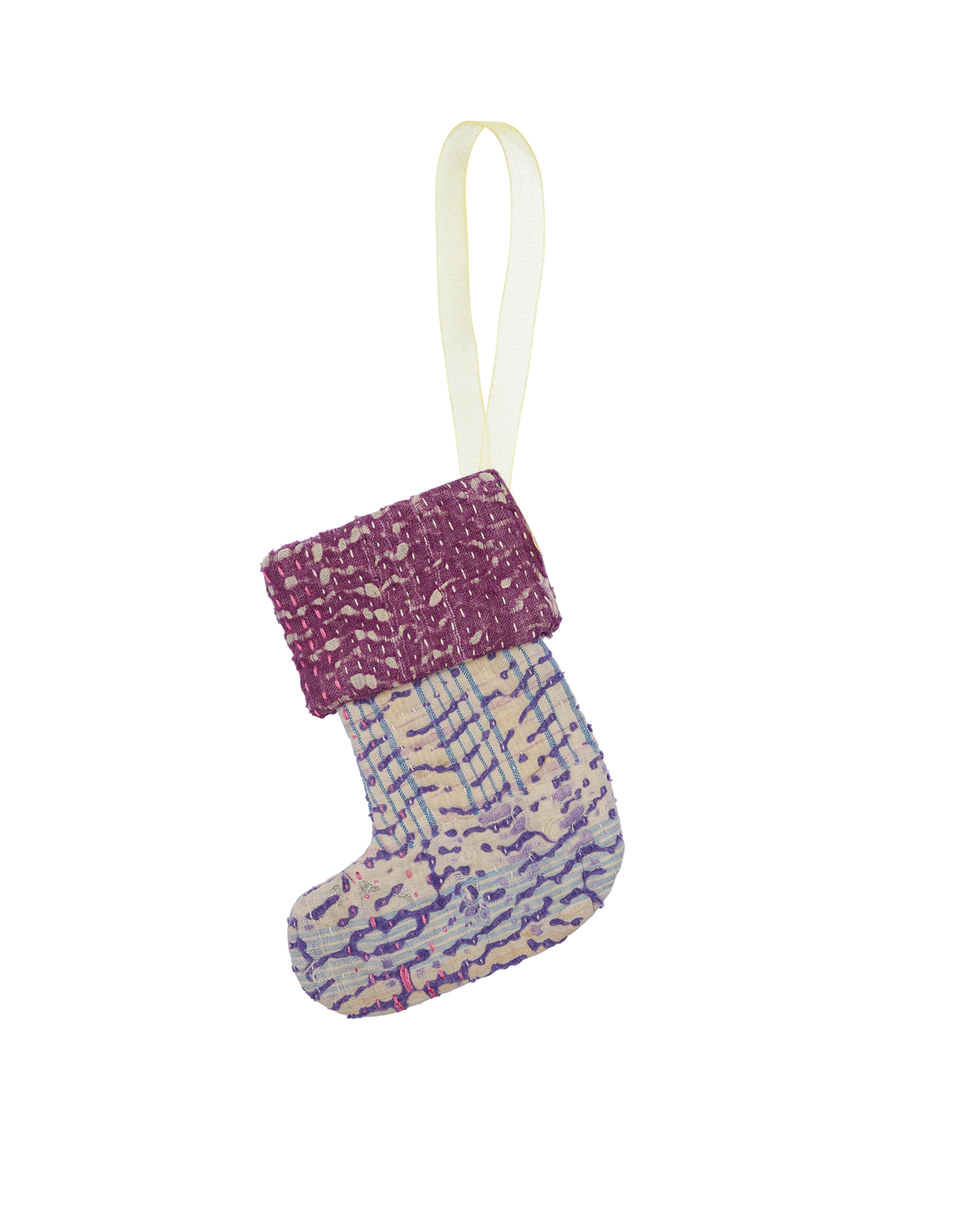 Christmas Kantha Sock Ornament - Purple Disco