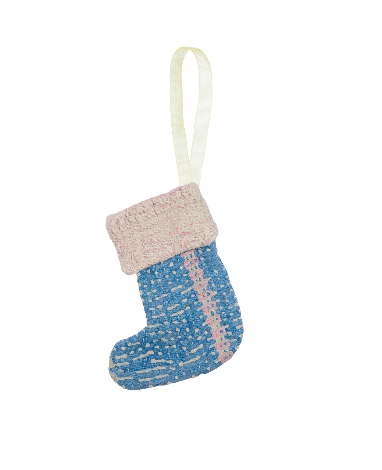 Christmas Kantha Sock Ornament - Tropical Blue