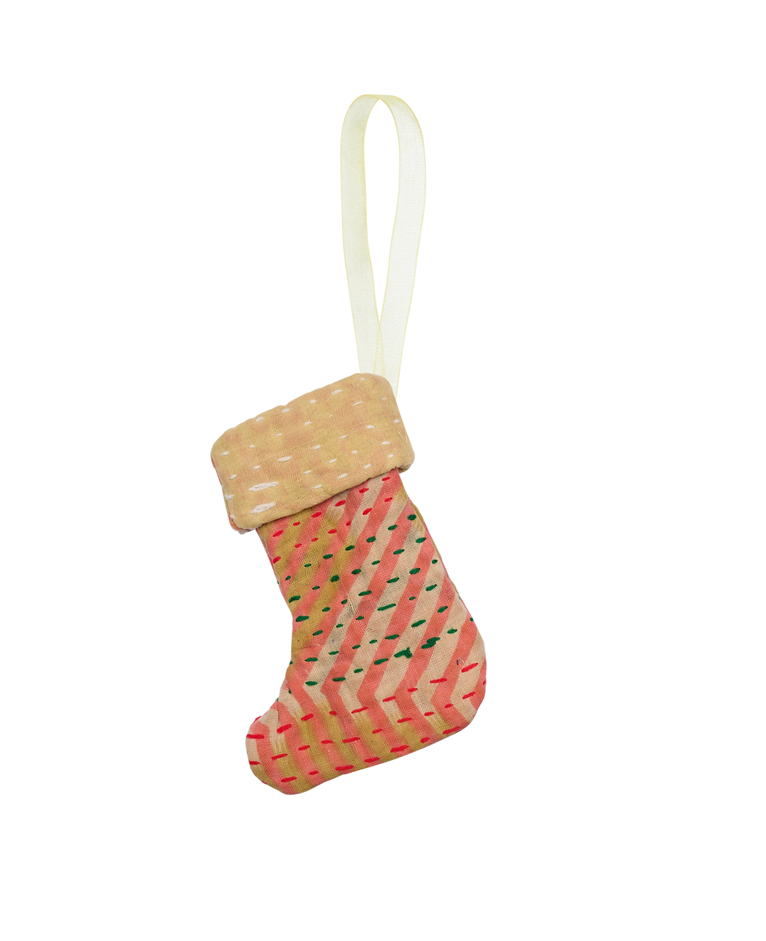 Christmas Kantha Sock Ornament - Candy Pop