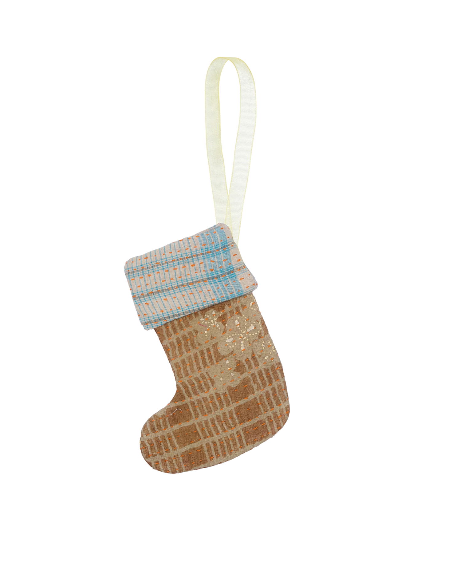 Christmas Kantha Sock Ornament - Chocolate Checks