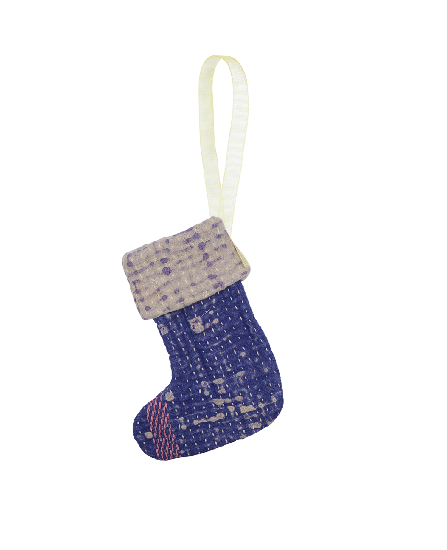 Christmas Kantha Sock Ornament - Rainy Denim