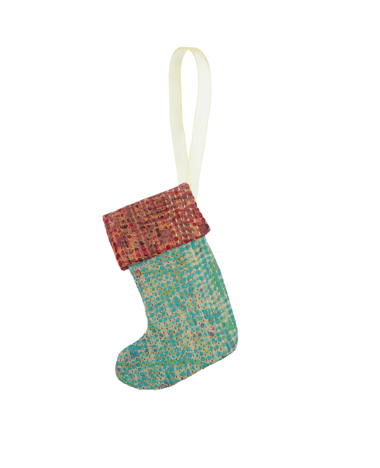 Christmas Kantha Sock Ornament - Hunter