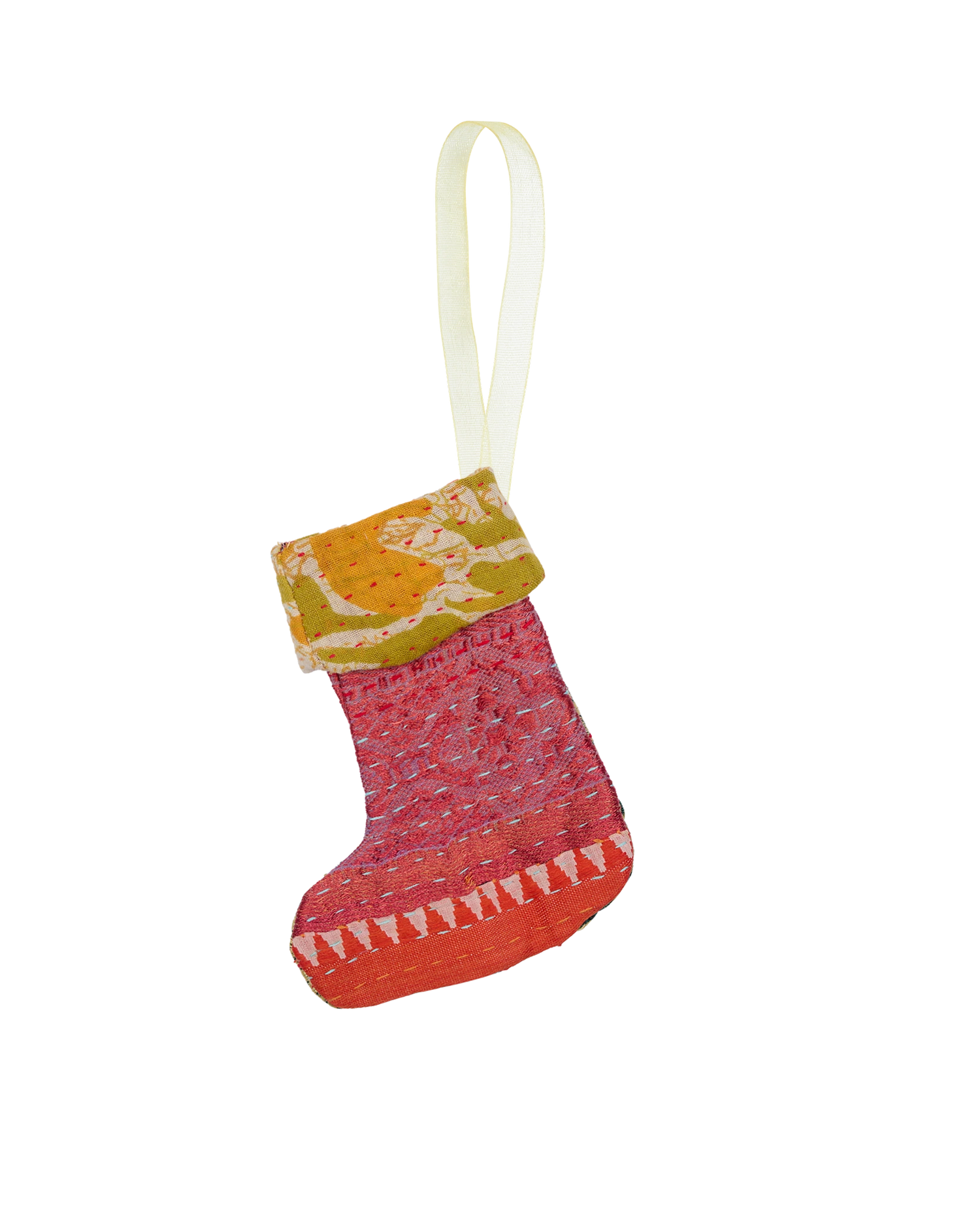 Christmas Kantha Sock Ornament - Yule