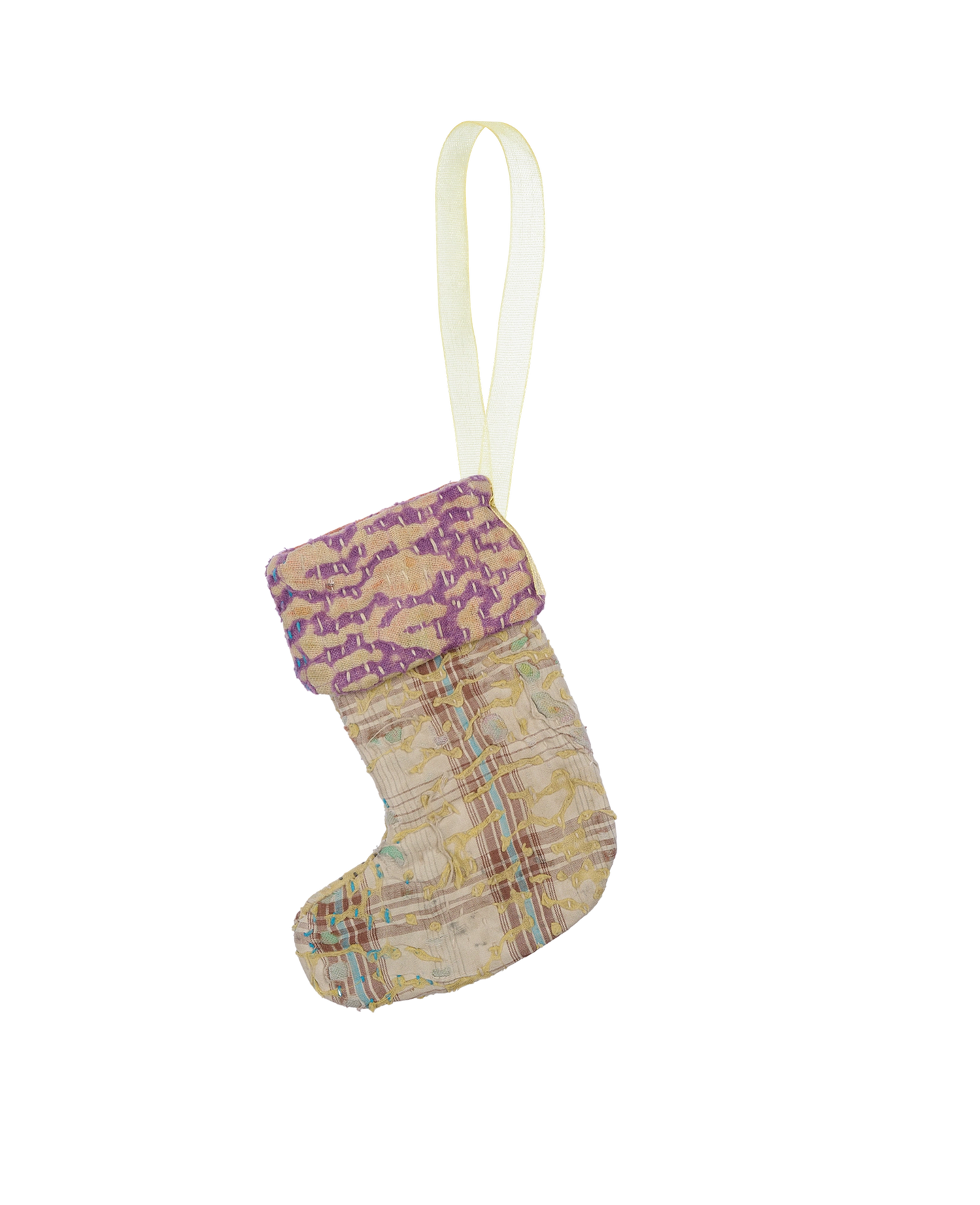 Christmas Kantha Sock Ornament - Lilac Brunette