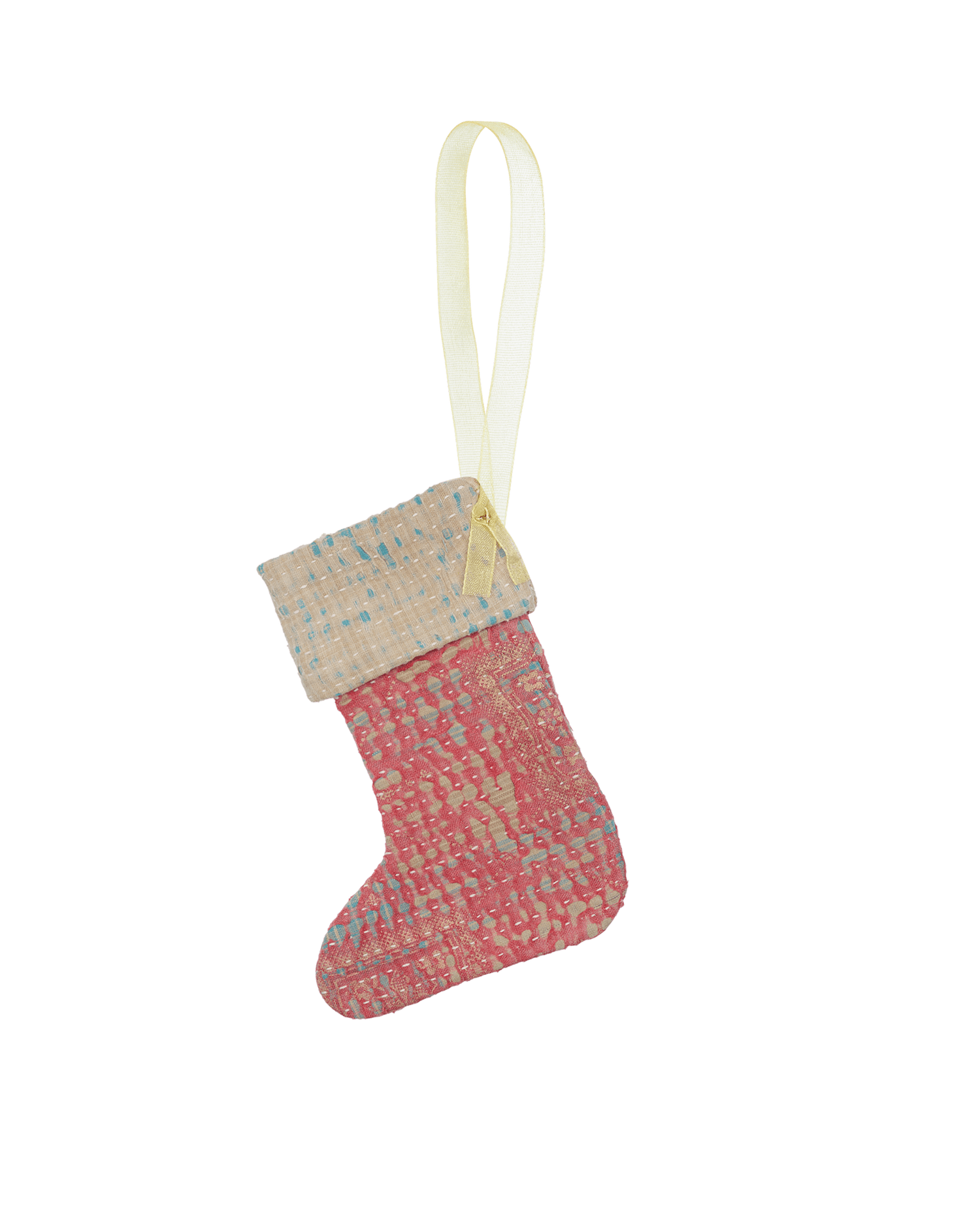 Christmas Kantha Sock Ornament - Salmon Dragon