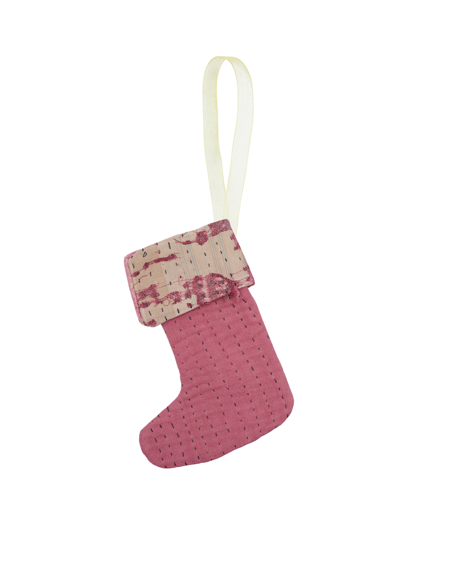 Christmas Kantha Sock Ornament - Redwood