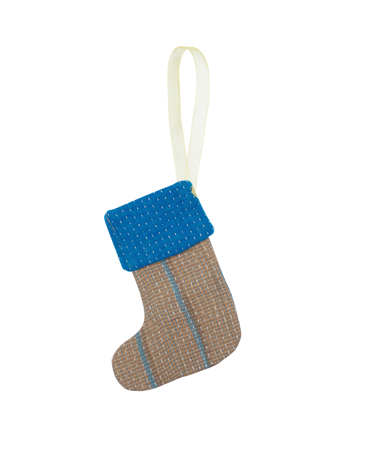 Christmas Kantha Sock Ornament - Peanut