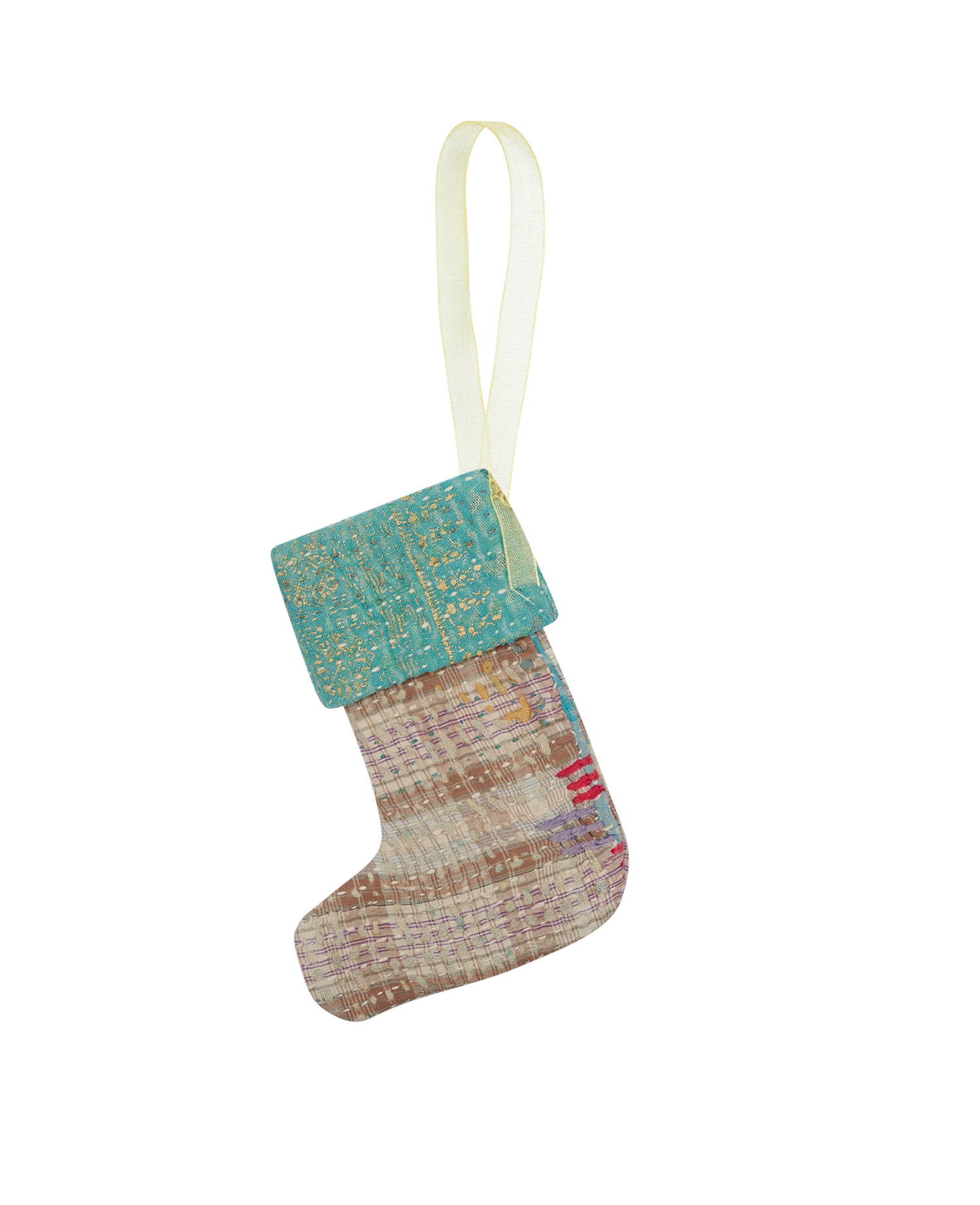 Christmas Kantha Sock Ornament - Tawny