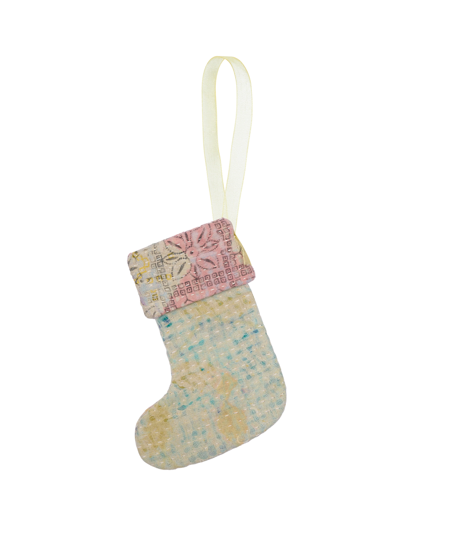 Christmas Kantha Sock Ornament - Orikko Fire