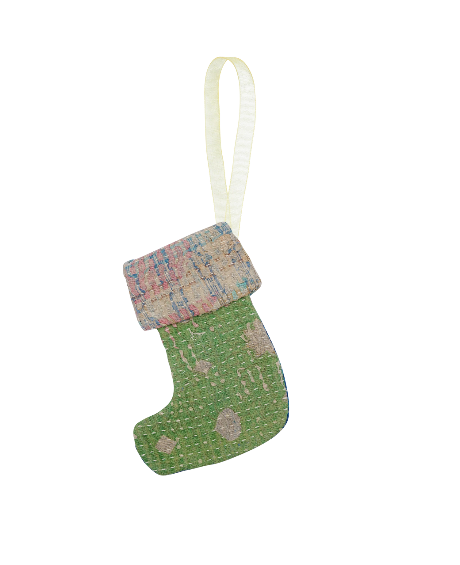 Christmas Kantha Sock Ornament - Verde Grass