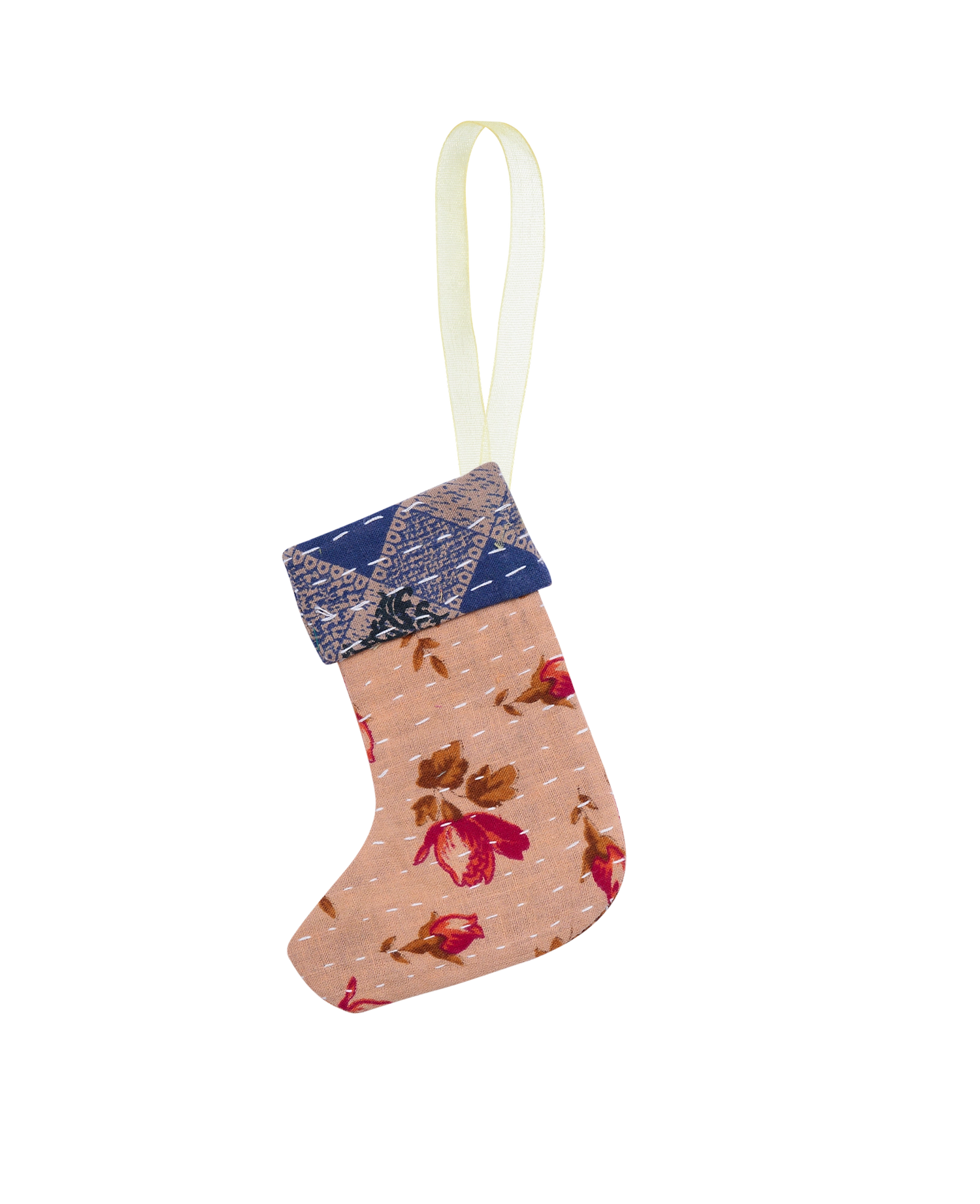 Christmas Kantha Sock Ornament - Lila Flowers