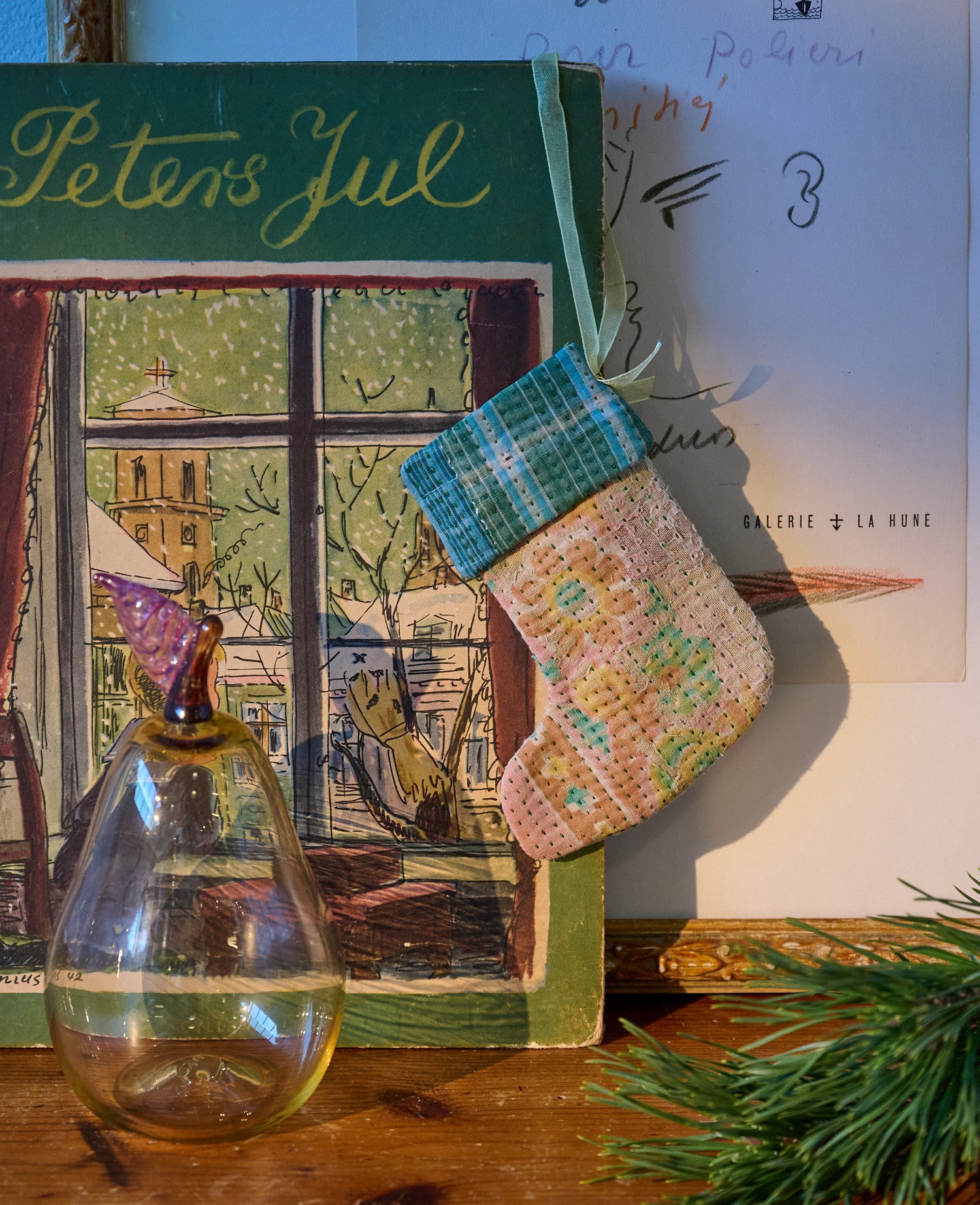 Christmas Kantha Sock Ornament - Cuzzy