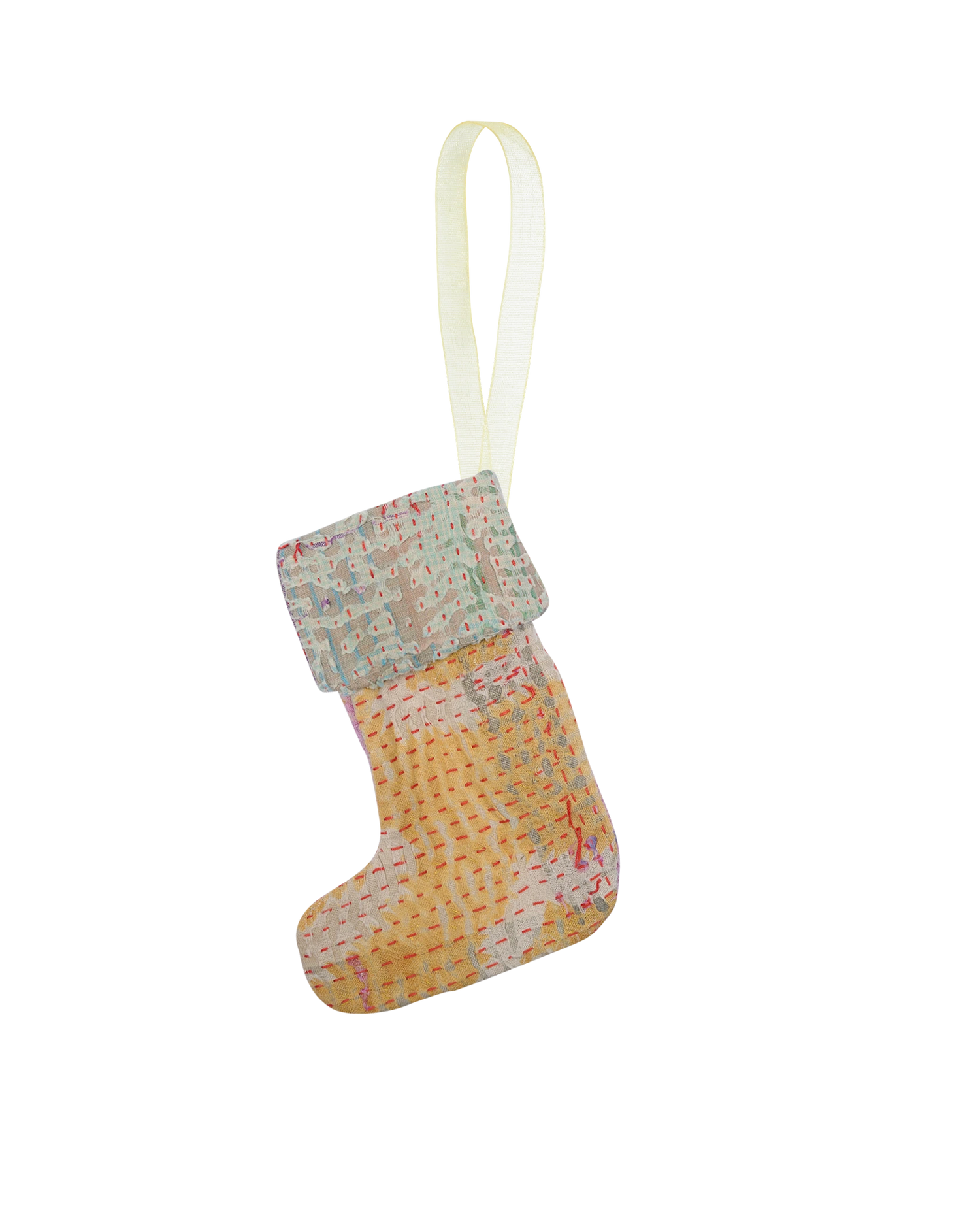 Christmas Kantha Sock Ornament - Happy Sunflower