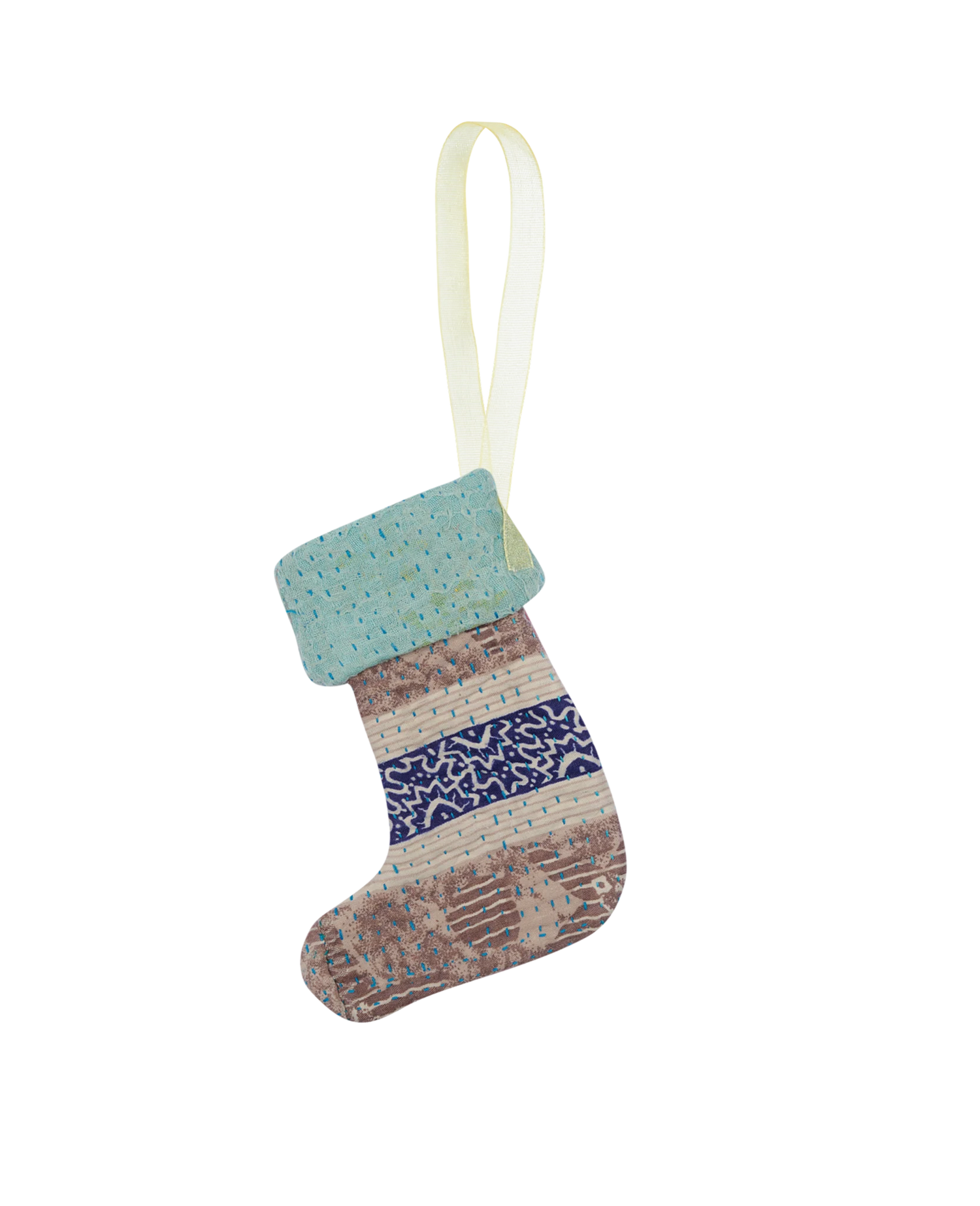 Christmas Kantha Sock Ornament - Stripe Passion