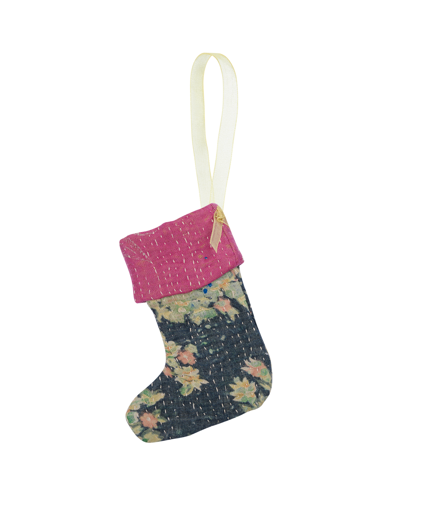 Christmas Kantha Sock Ornament - Noir Blossom