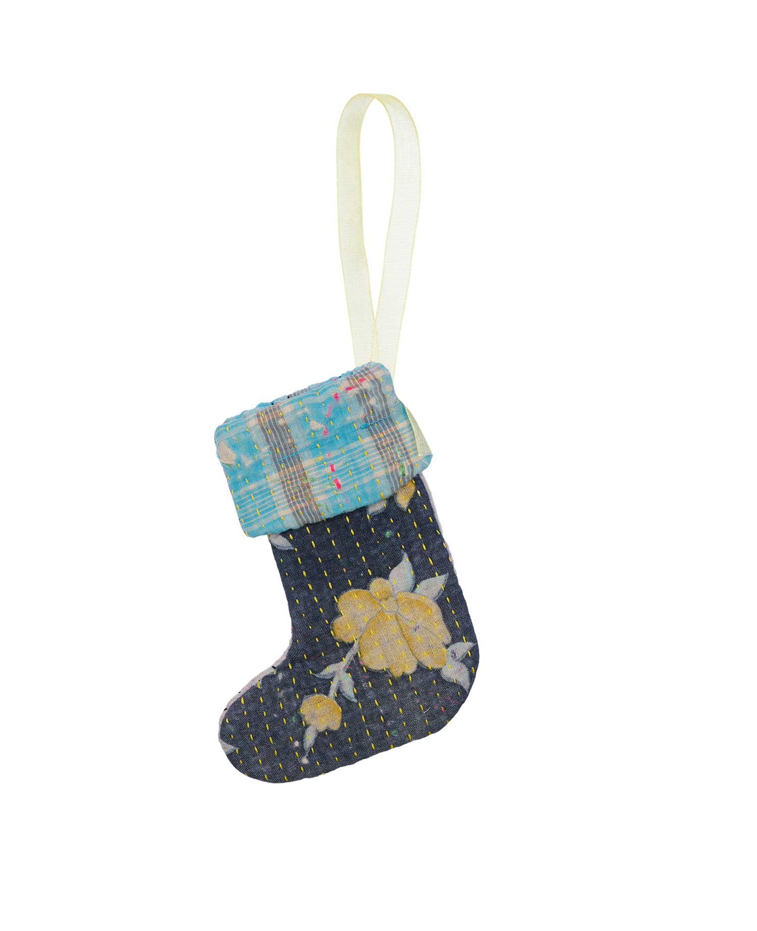 Christmas Kantha Sock Ornament - Mellow Black