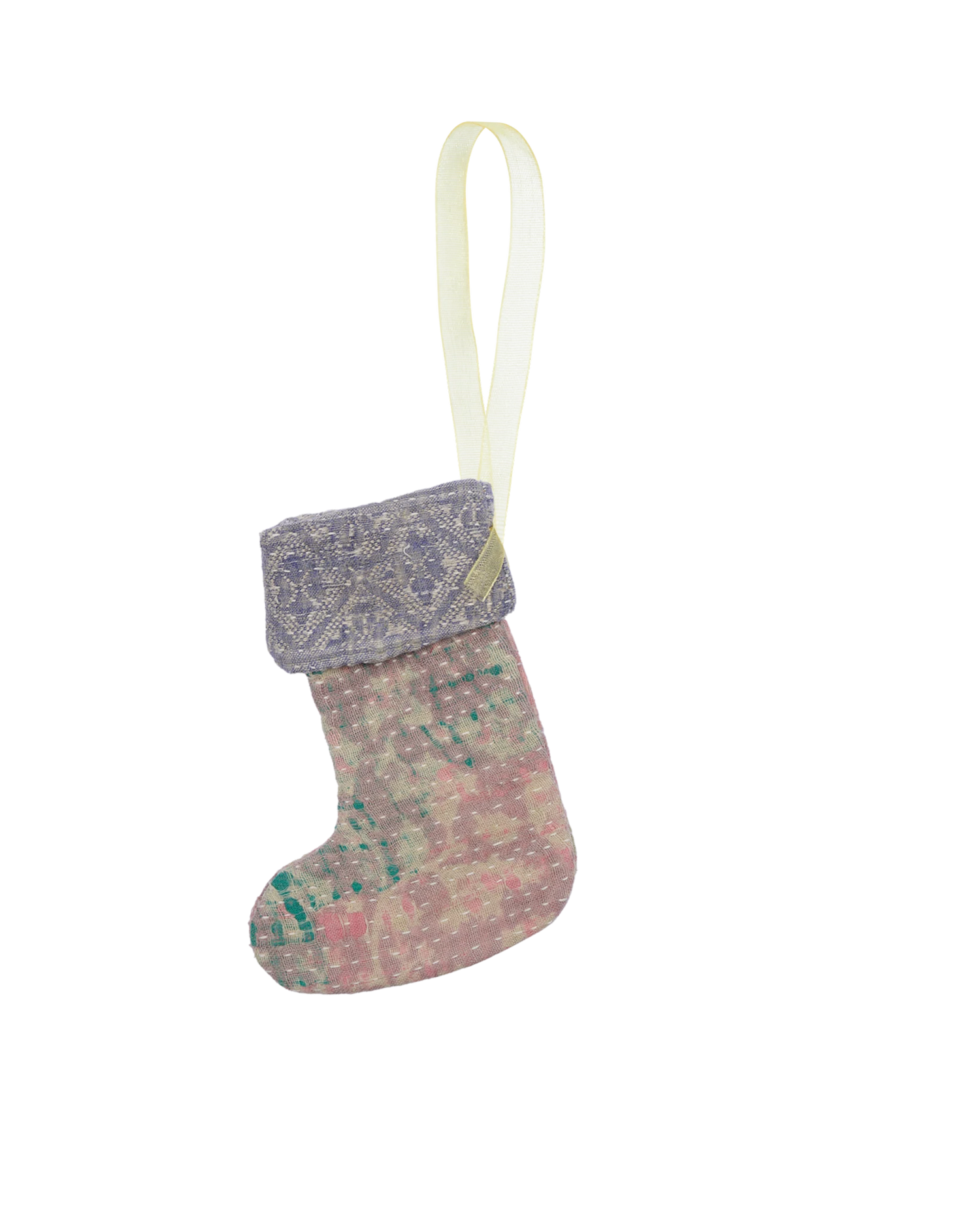 Christmas Kantha Sock Ornament - Orchid Water