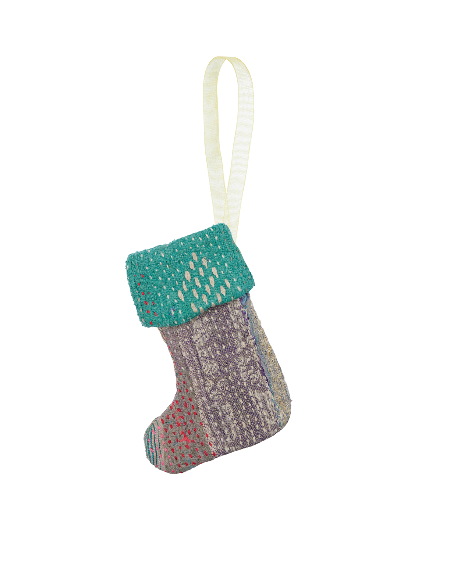 Christmas Kantha Sock Ornament - Jungle Mix