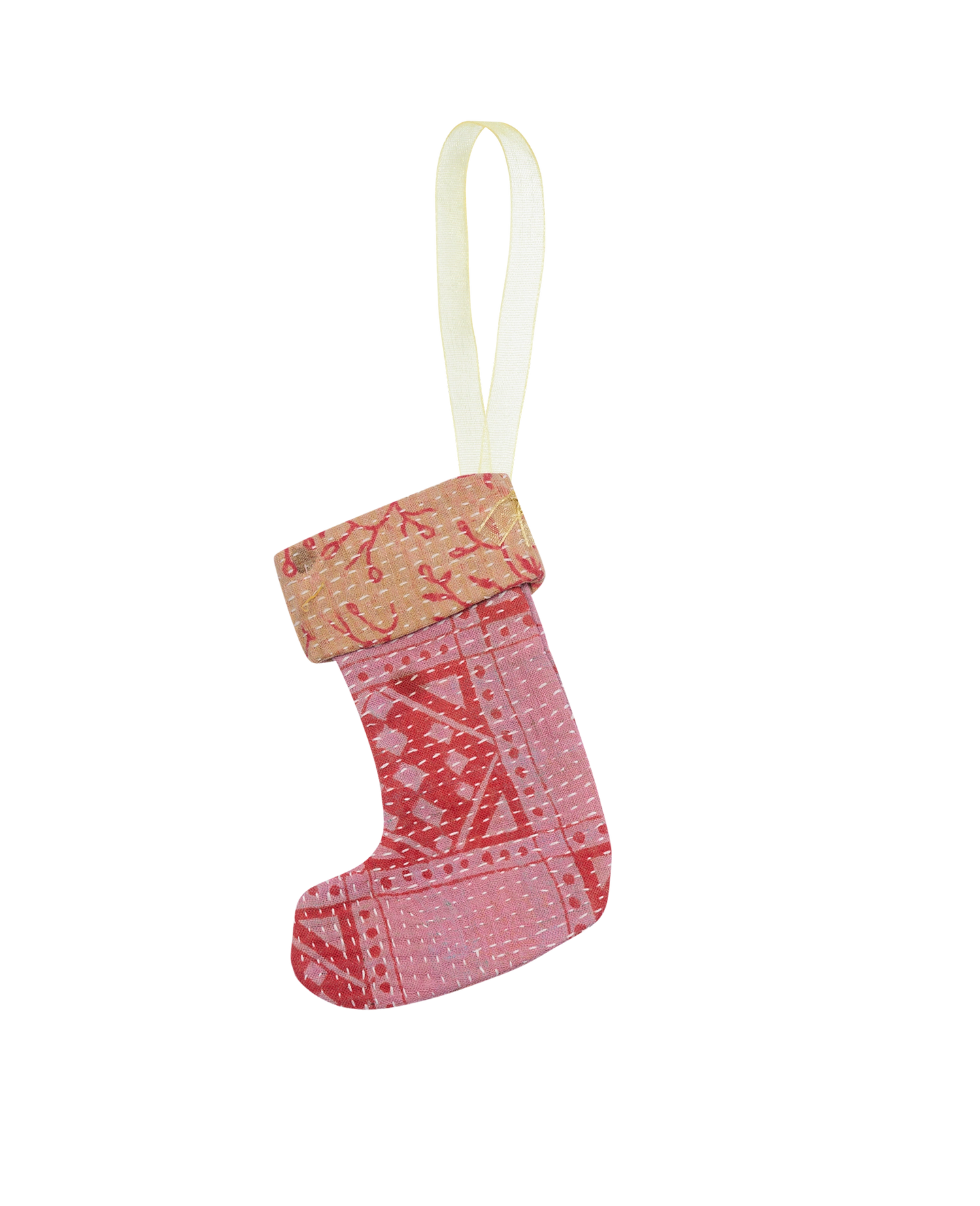 Christmas Kantha Sock Ornament - Trixx Orange