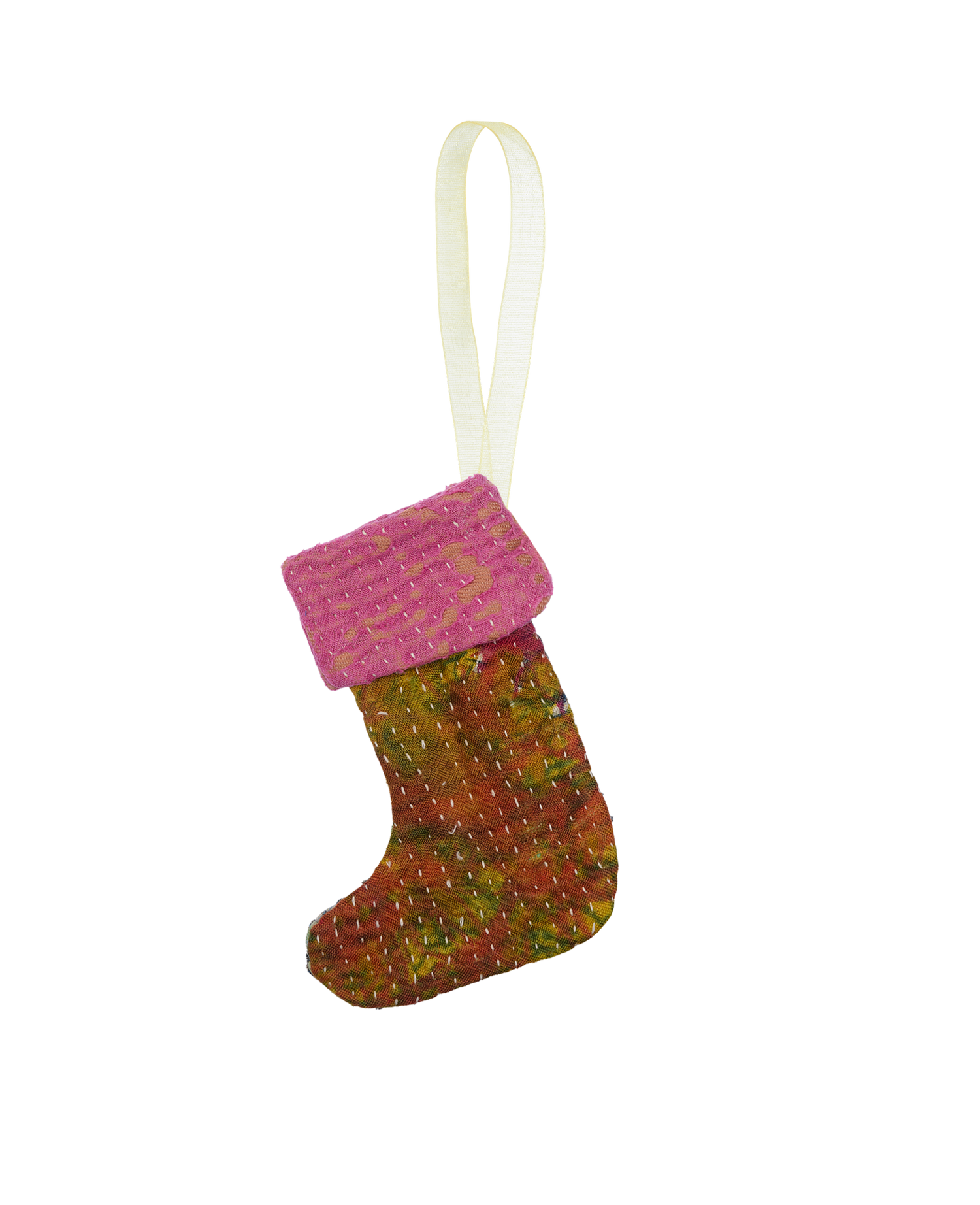 Christmas Kantha Sock Ornament - Orange Mix