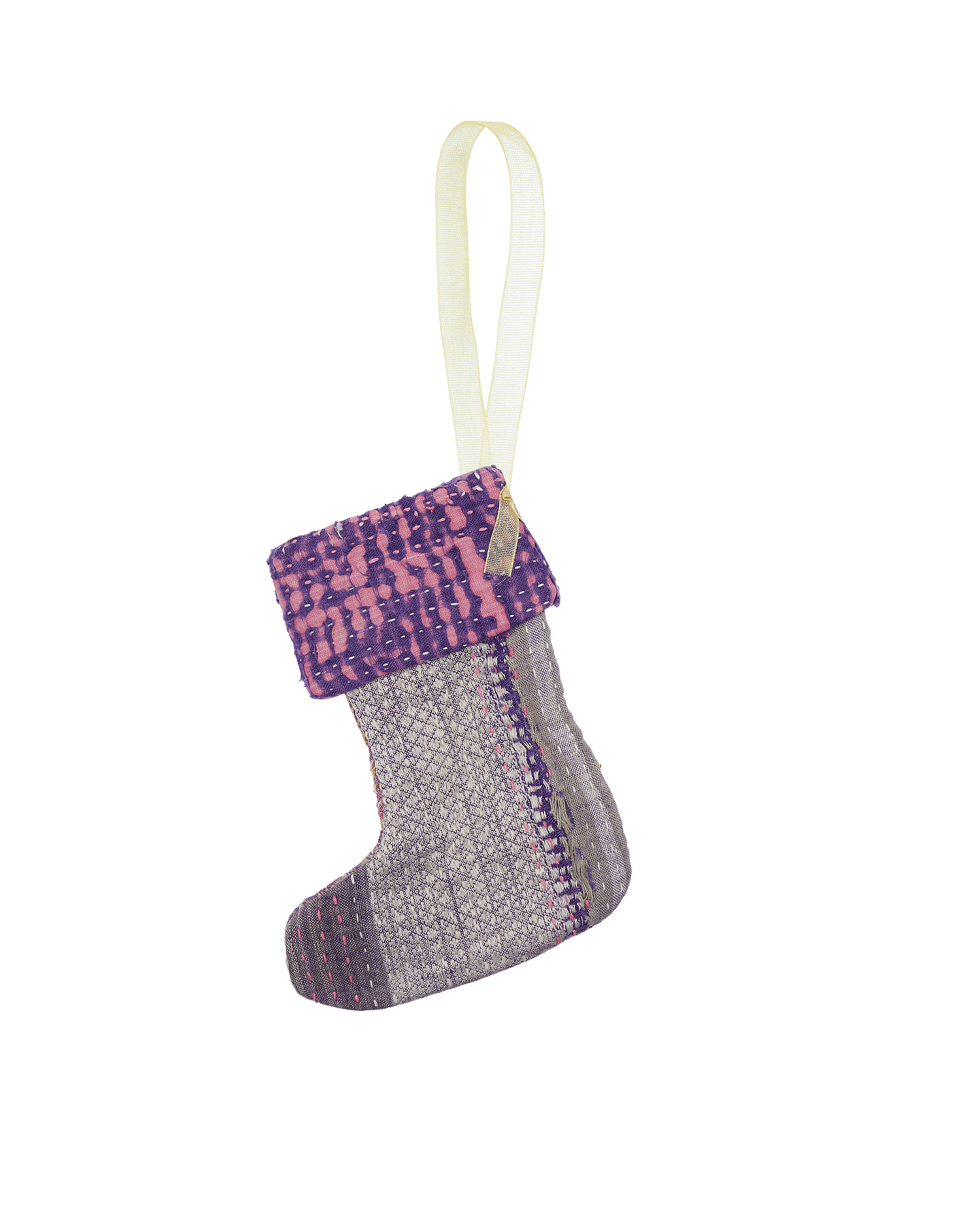 Christmas Kantha Sock Ornament - Purple Mix