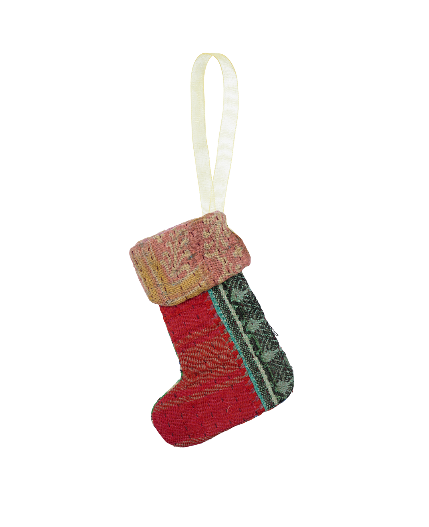 Christmas Kantha Sock Ornament - Red Mix