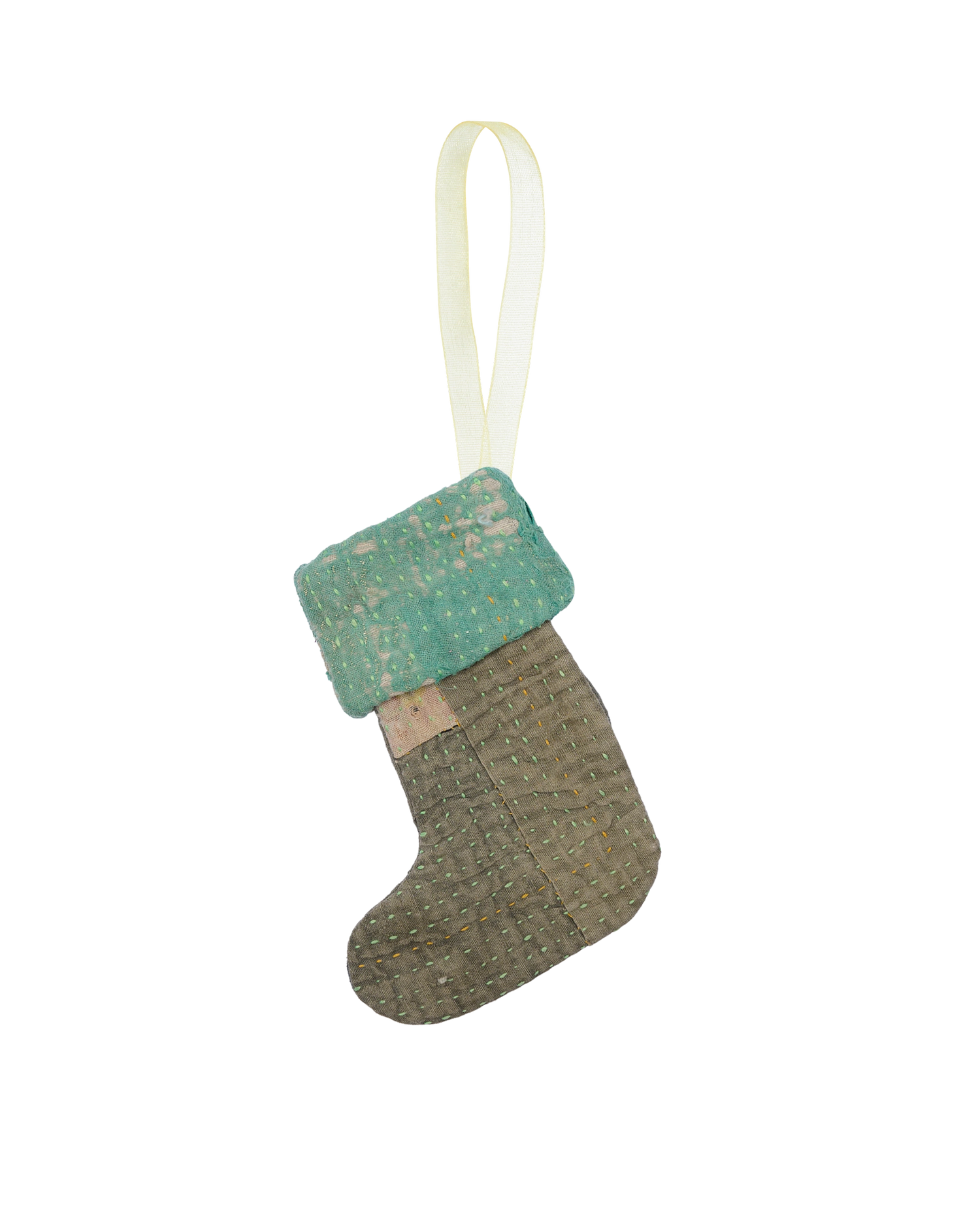 Christmas Kantha Sock Ornament - Green Mix