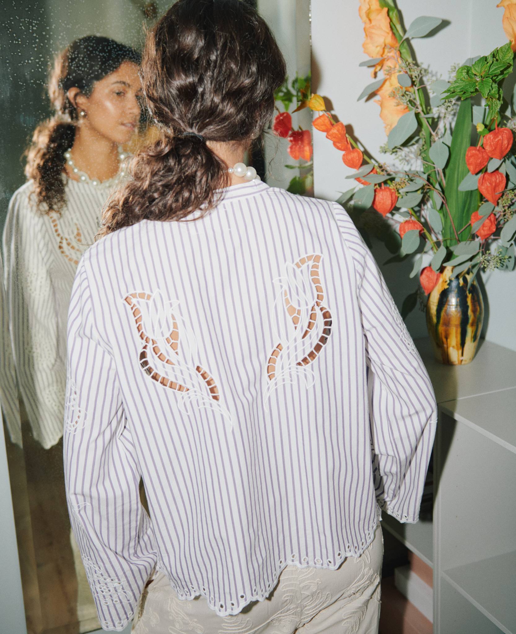 Y's シルク calligraphy 変形 ベスト ブラウス Cecilie Shirt - Purple Stripes – SISSEL EDELBO
