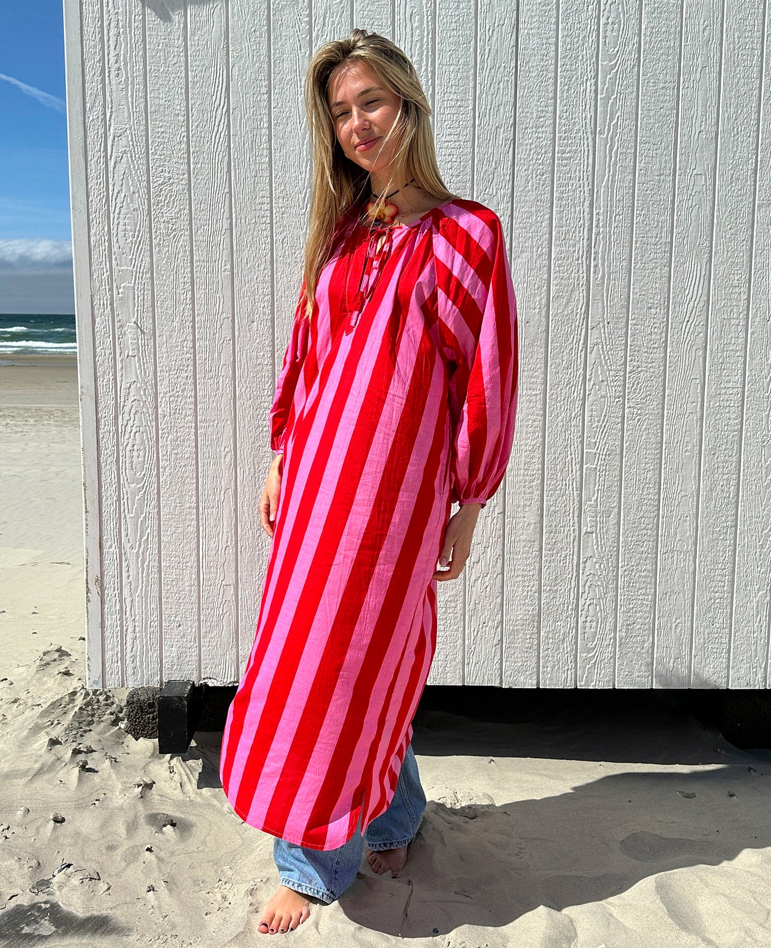 Nelle Dress - Red & Pink Stripe